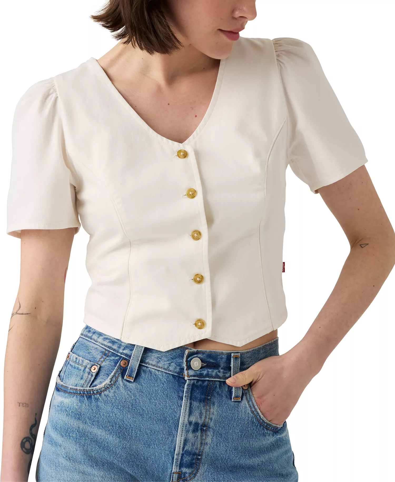 Women's Moxie Cotton Short-Sleeve Denim Blouse - Another Flurry - L