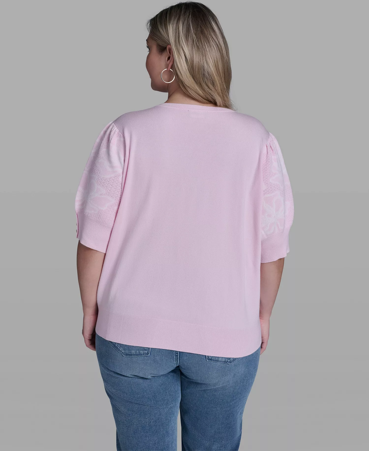 Plus Size Floral Printed Sleeve Sweater - Ballet Slipper - 0X