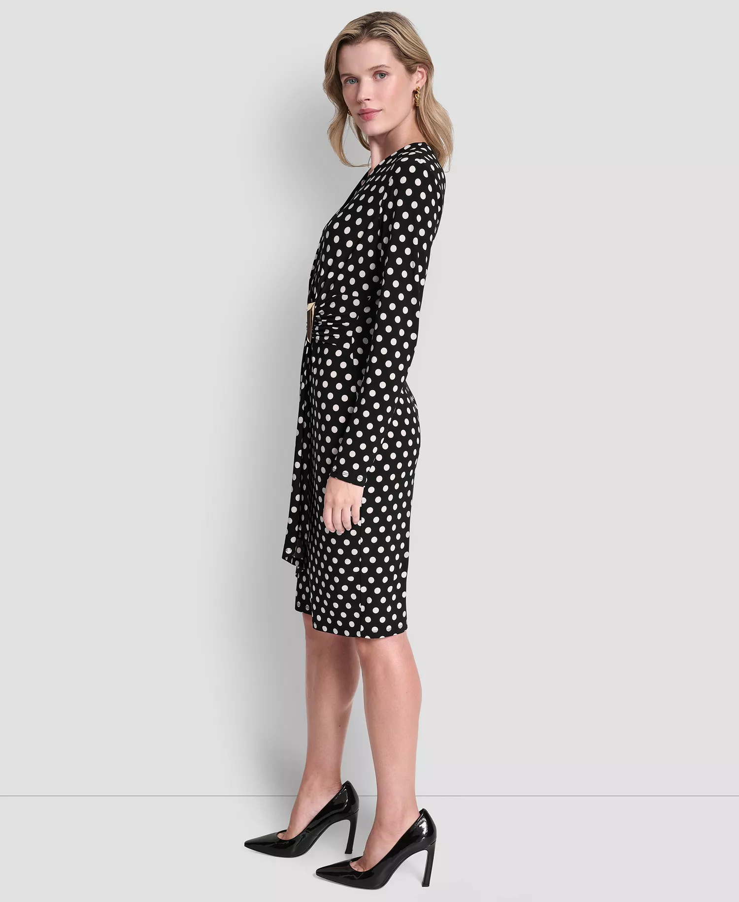 Women's Long-Sleeve Knee Length Dress - Black/Ivory - 10