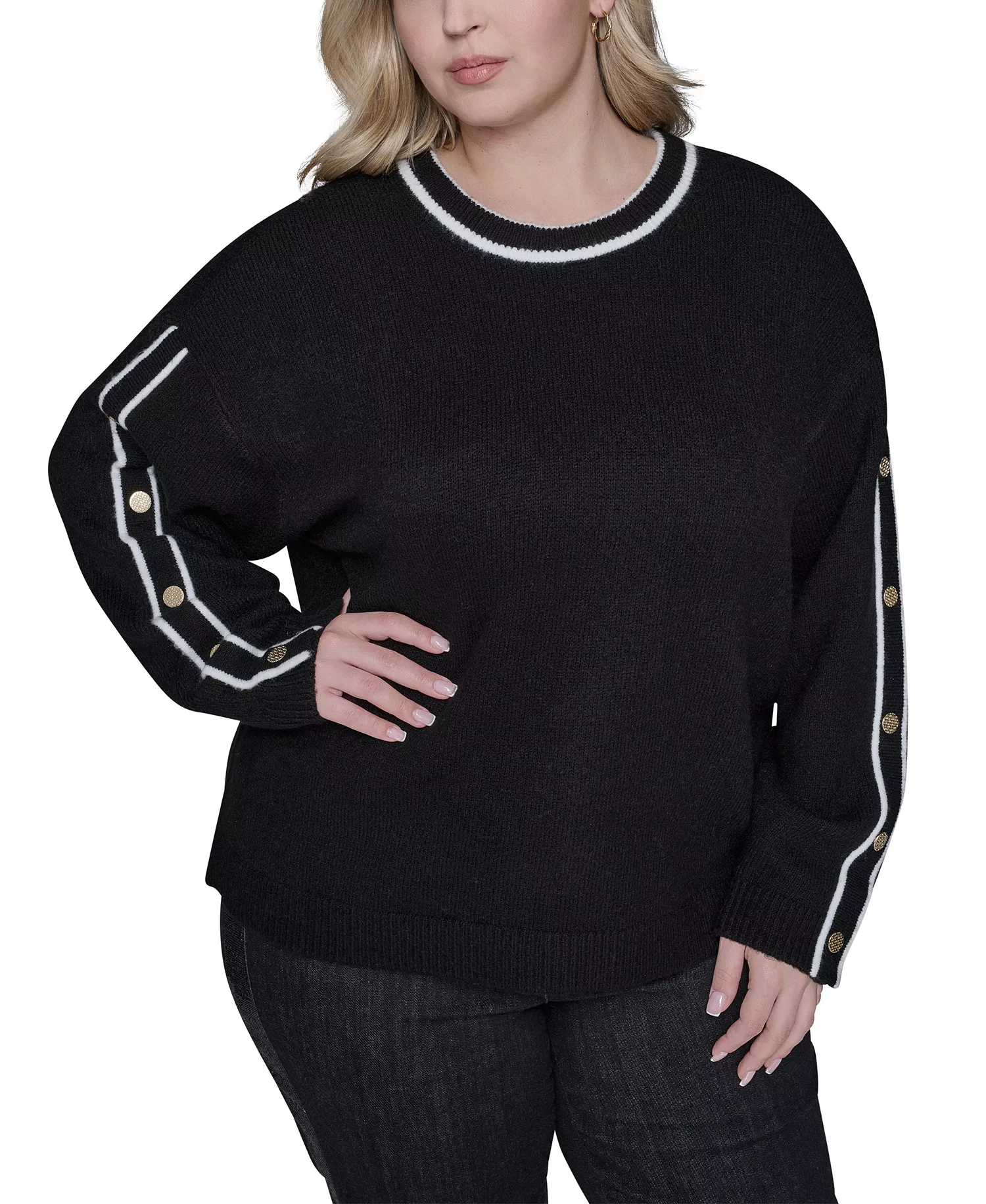 Women's Plus Size Crew Neck Pull-On Sweater - Black - 2X