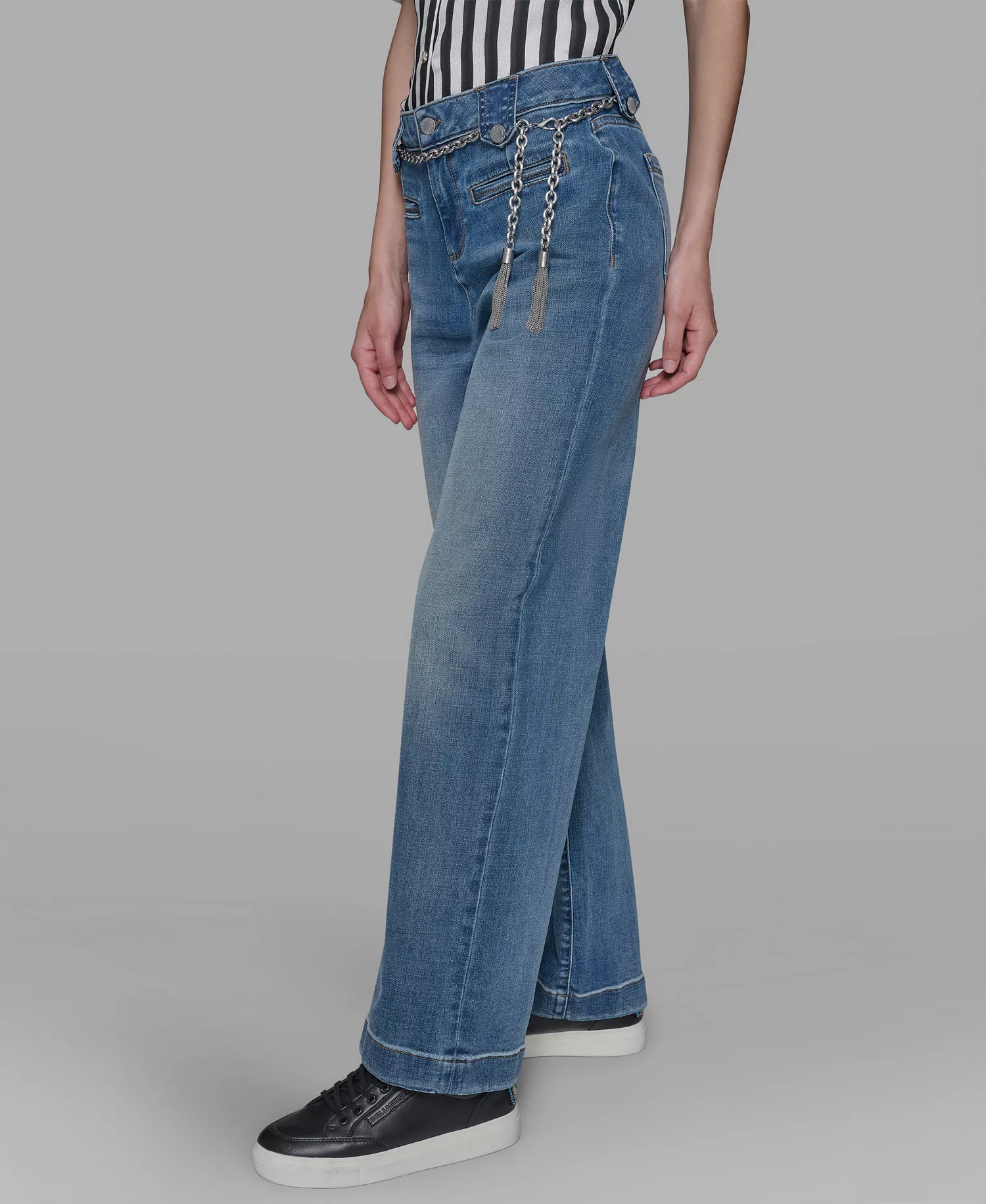 Petite Chain Belt High Rise Wide Leg Jeans - Sapphire Blue - 12P