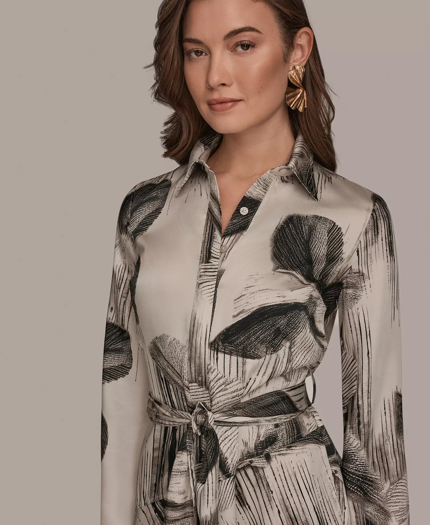 Women's Floral Collared Neck Shirt Dress - Black - 10