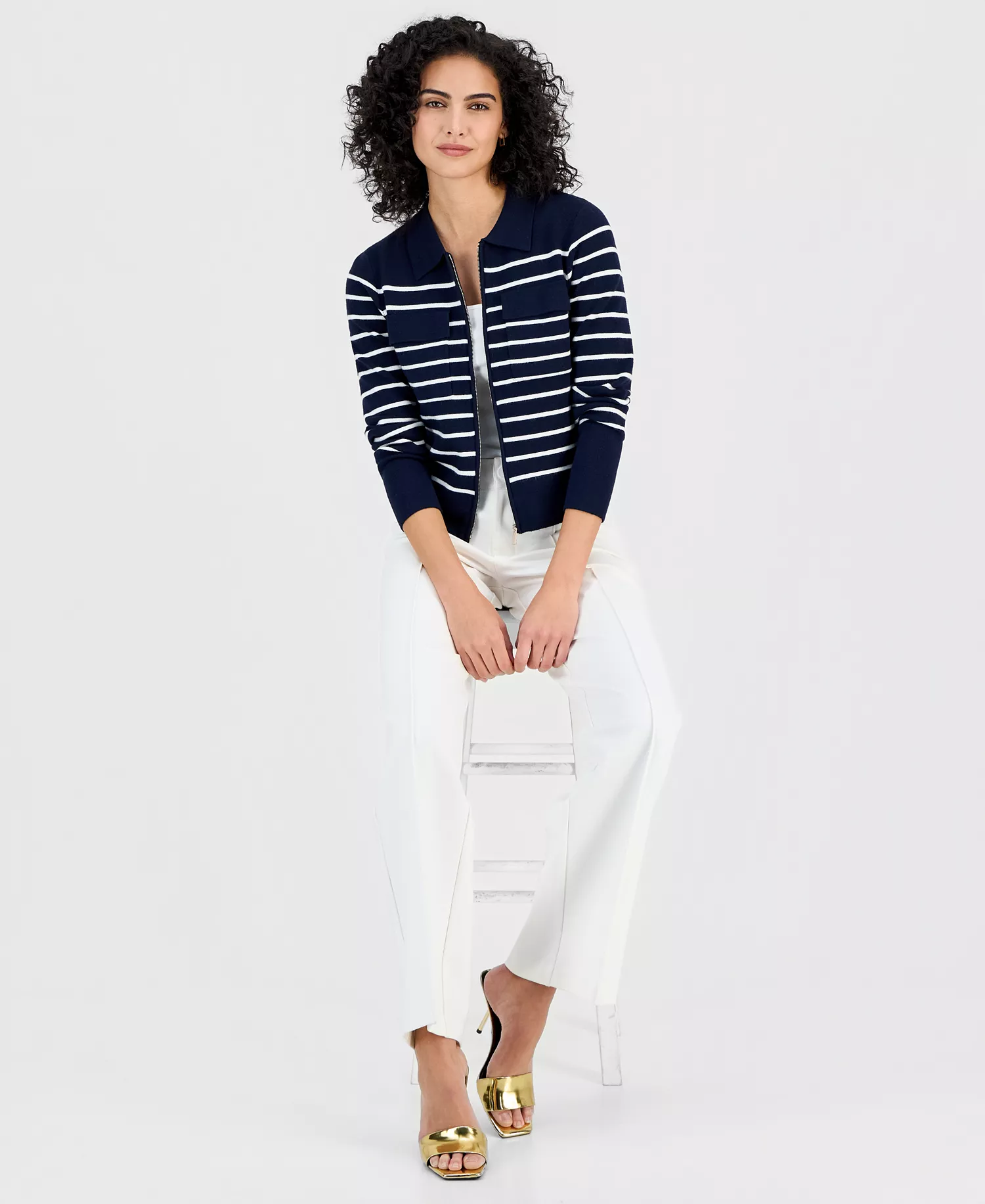 Women's Full-Zip Milano Jacket - Navy / White - L