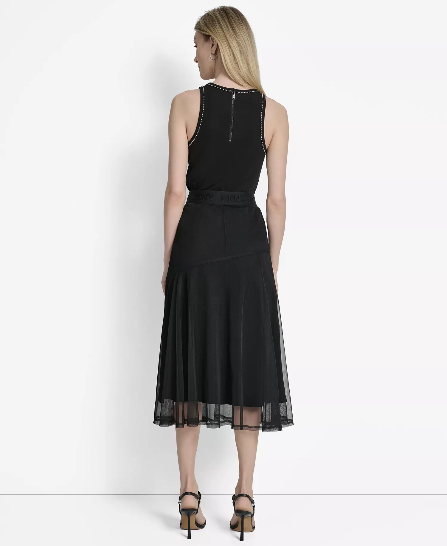 Women's Layered Mesh Logo-Tape Midi Skirt - Black - L