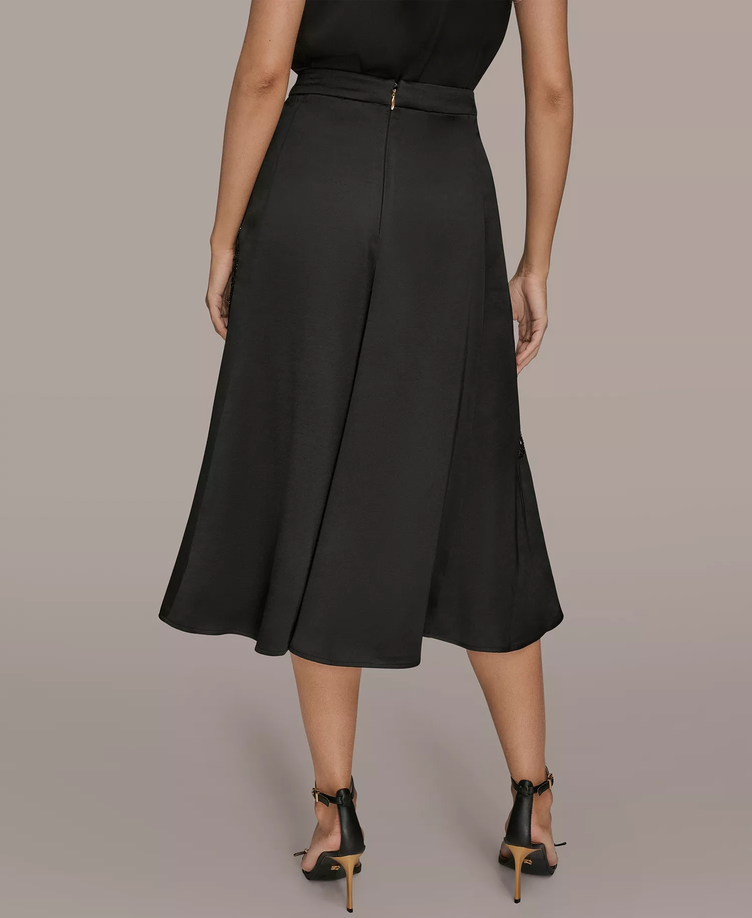 Women's Floral Cutout Satin Midi Skirt - Black - 10
