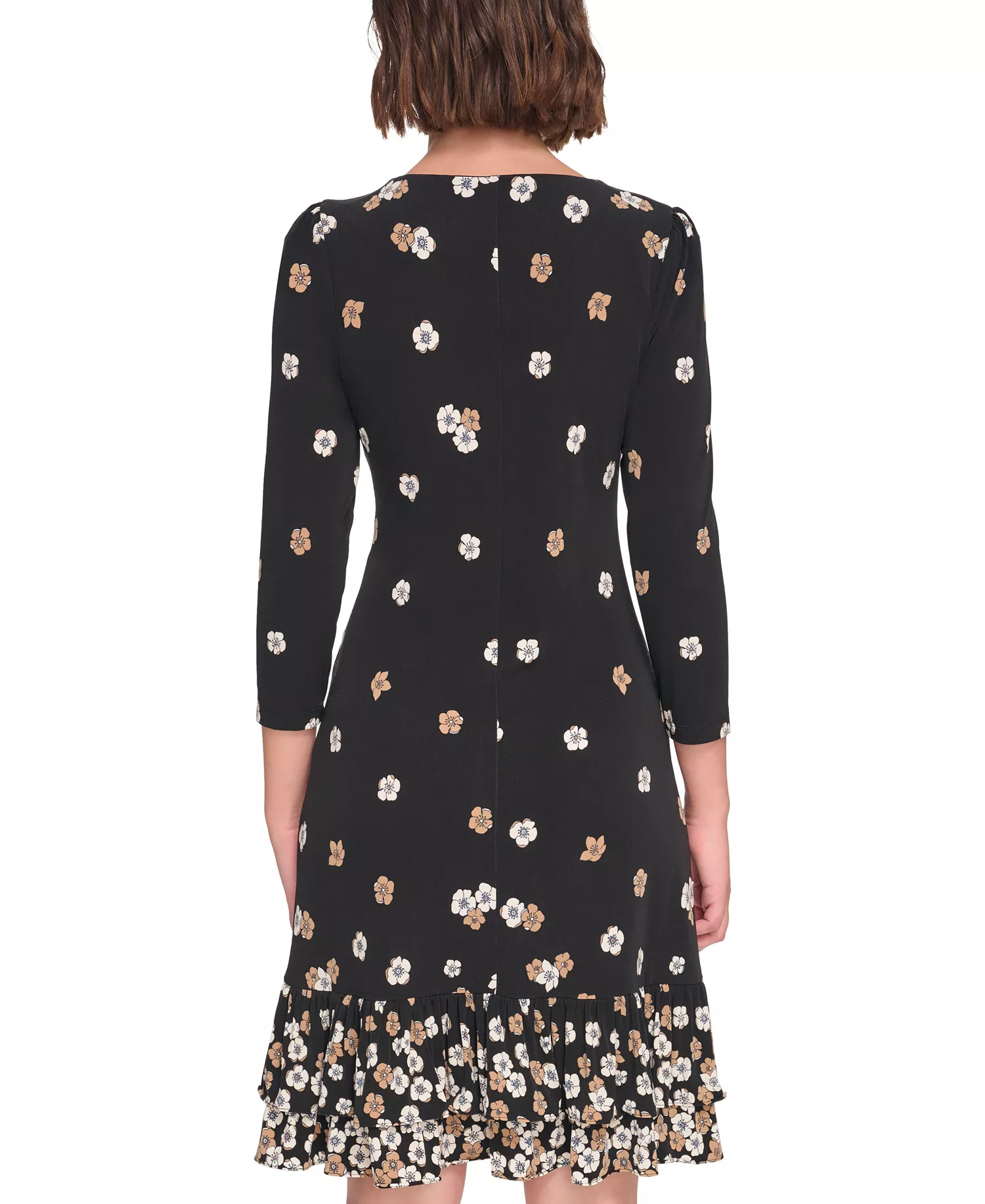 Women's 3/4-Sleeve Flounce-Hem Dress   - Black/cream - 10