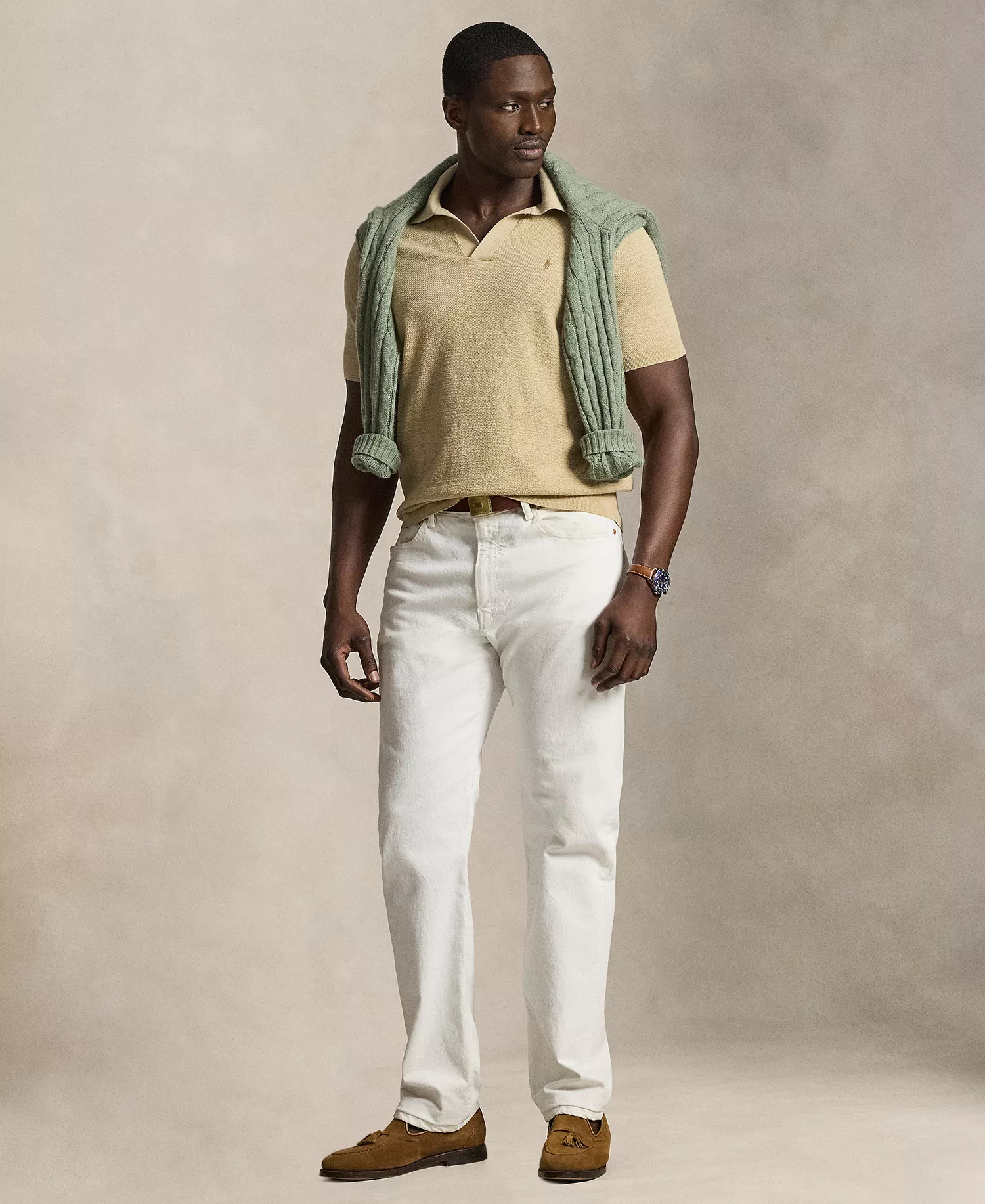 Men's Big & Tall Short-Sleeve Polo Shirt - Dune Tan/Deckwash White - 2LT