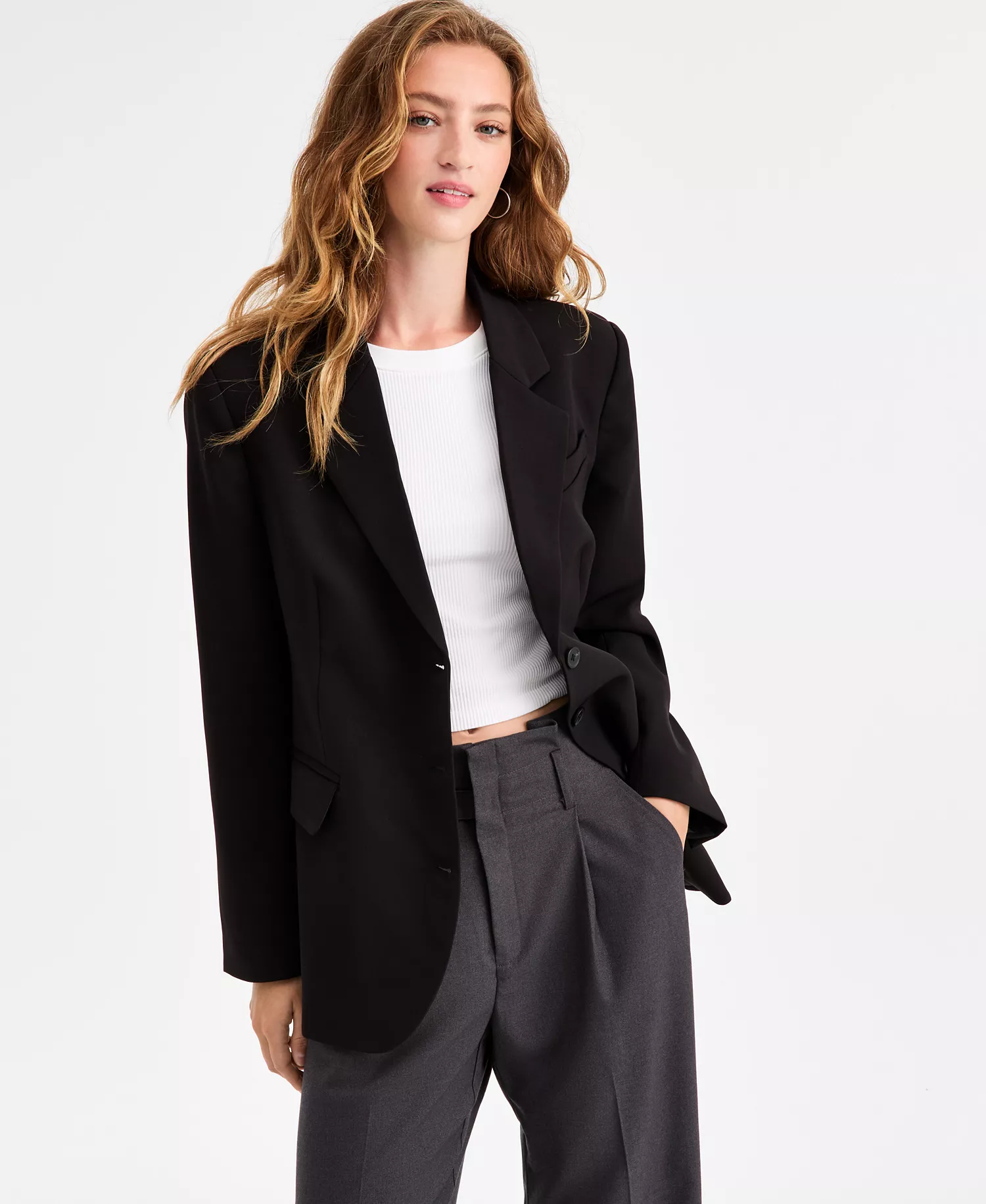 Women's Suiting Blazer, Macy's Exclusive - Deep Black - L