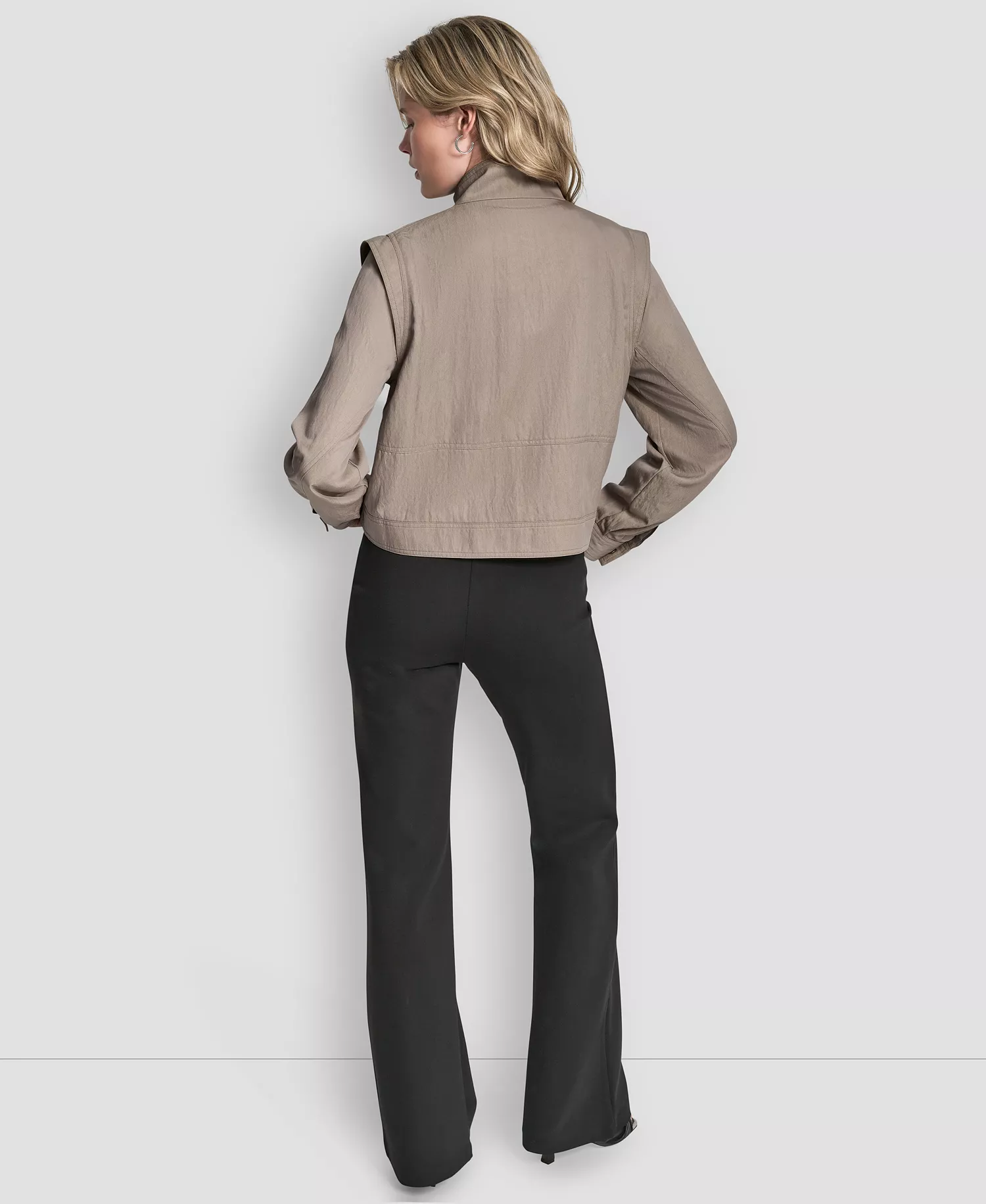 Women's Collared Cropped Moto Trench Coat - Tan - M/L