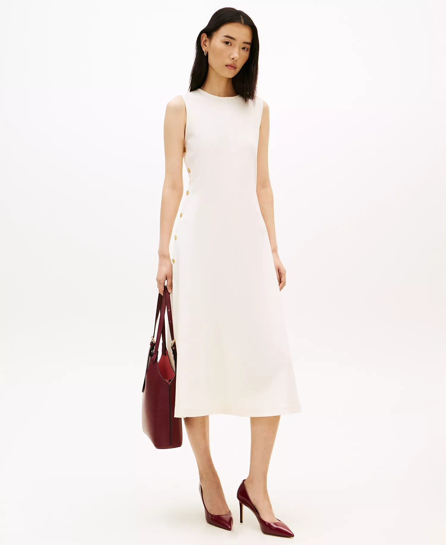 Women's Gold-Tone Button Midi Dress - Calico - L