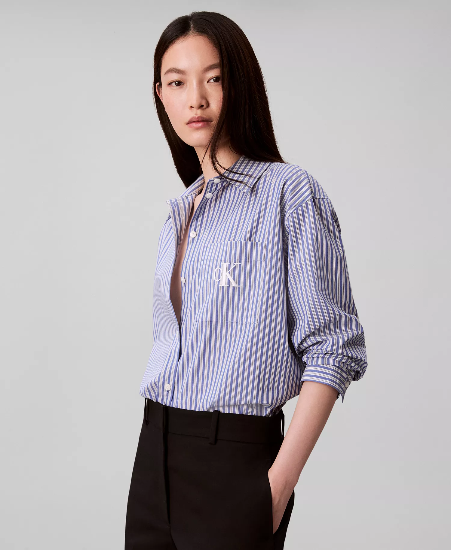 Women's Poplin Relaxed Button Down Shirt - cobalt - XL