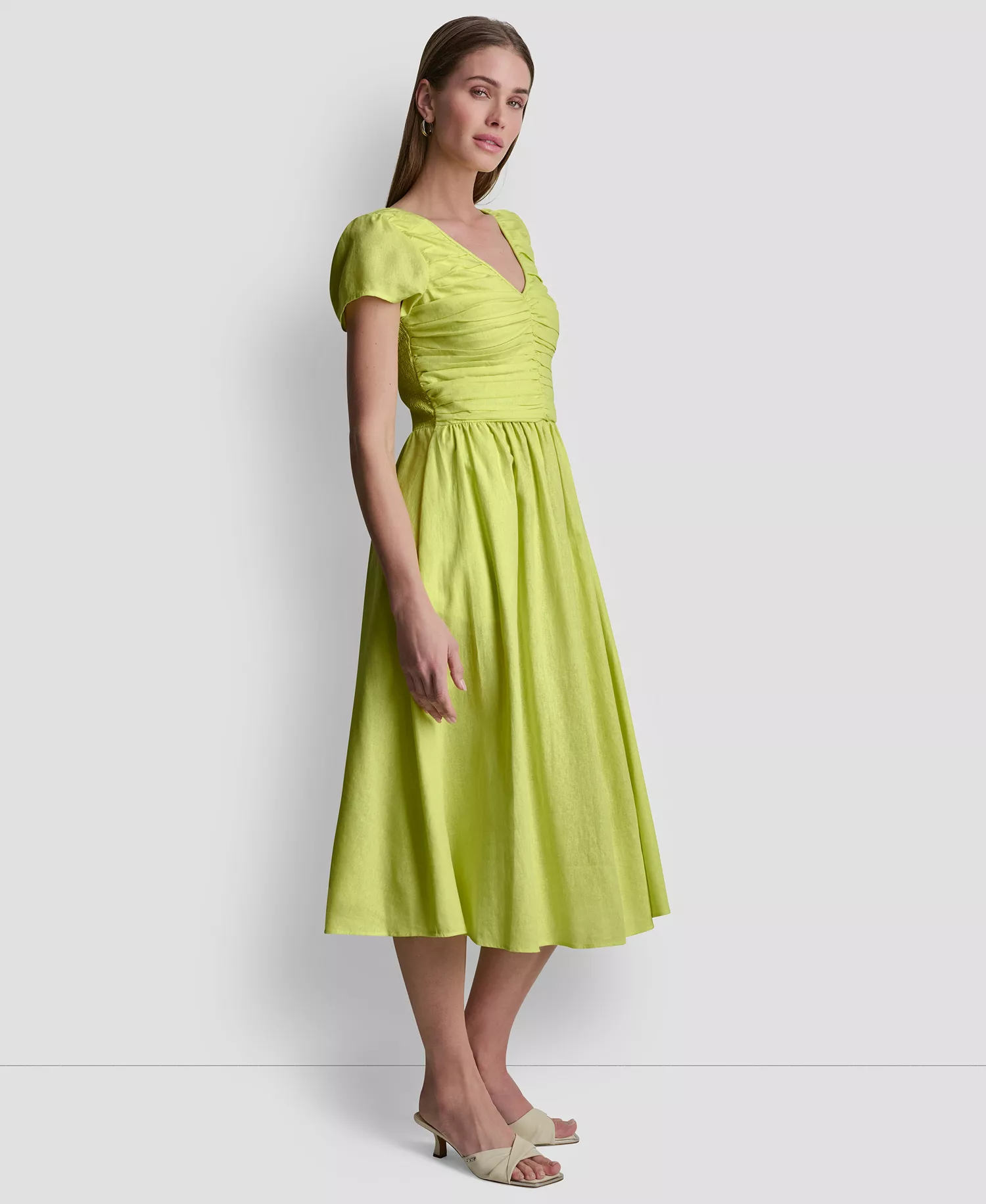 Women's V-Neck Puff-Sleeve Dress - Limeade - L