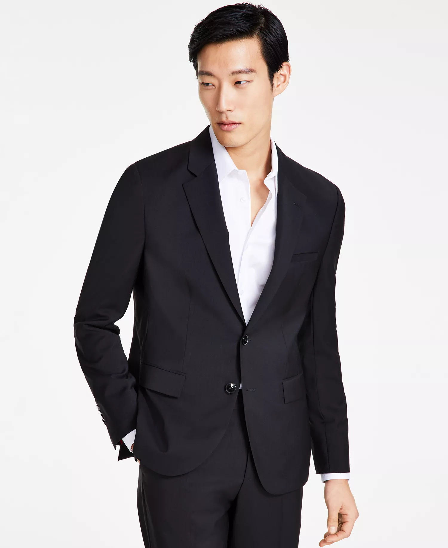 Men's Modern Fit Wool Suit Jacket - Black - 36S