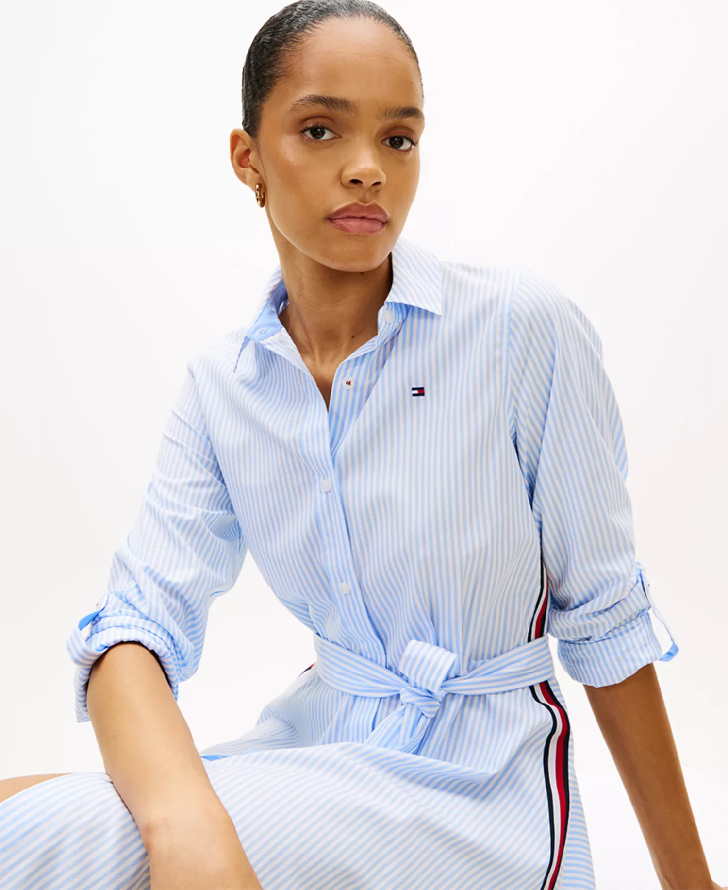 Women's Poplin Collared Shirt Dress - Classic blue - L