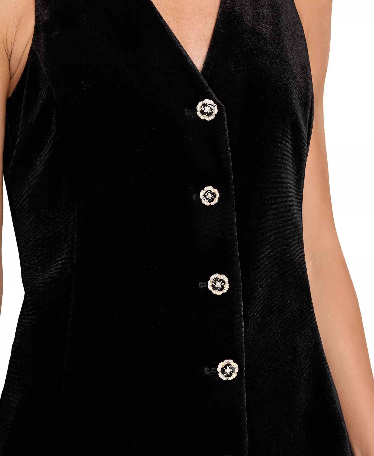 Women's Collarless 5-Button Vest - Black - 2