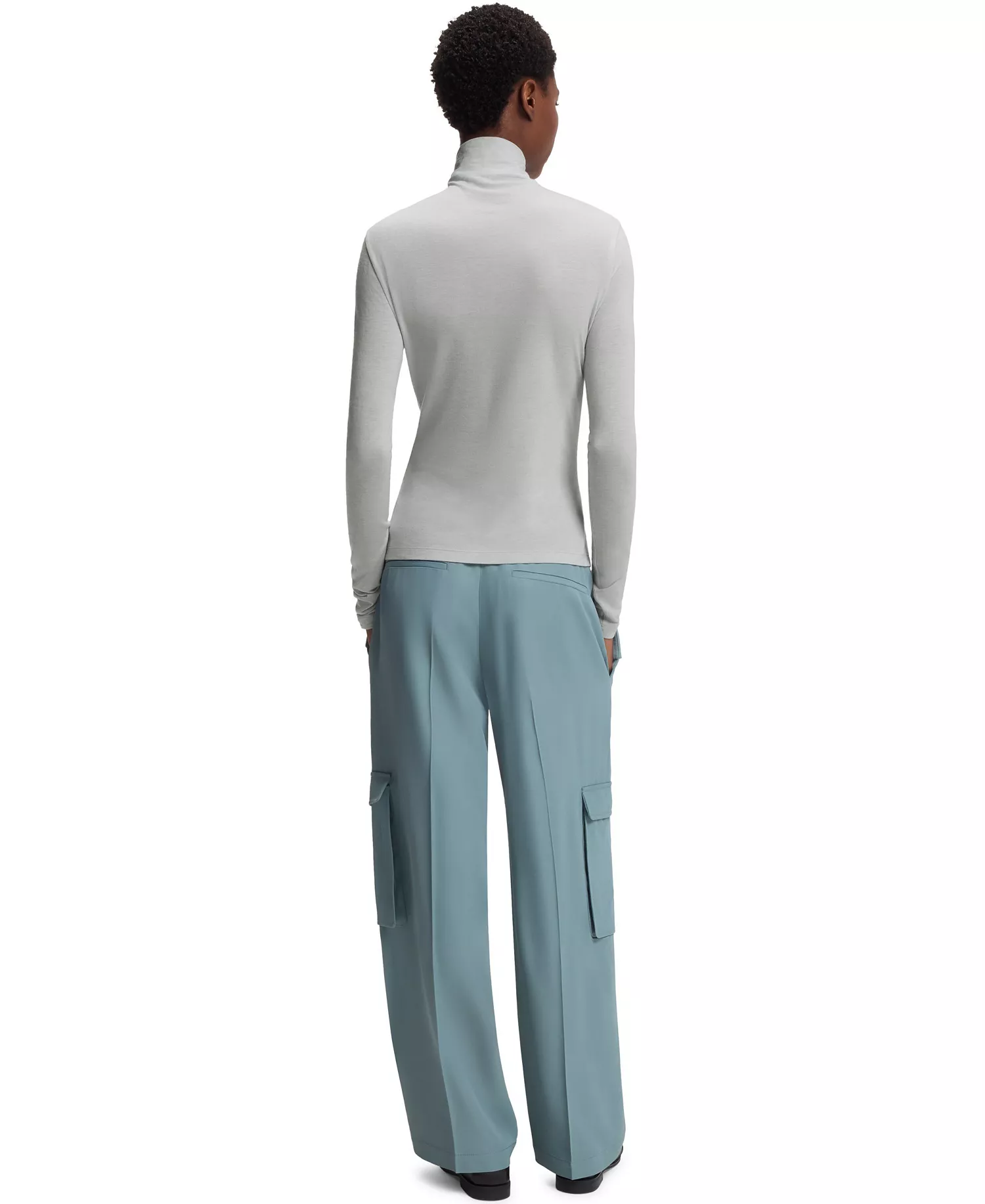 BOSS by Women's High-Neck Top In Soft Jersey - Silver - L