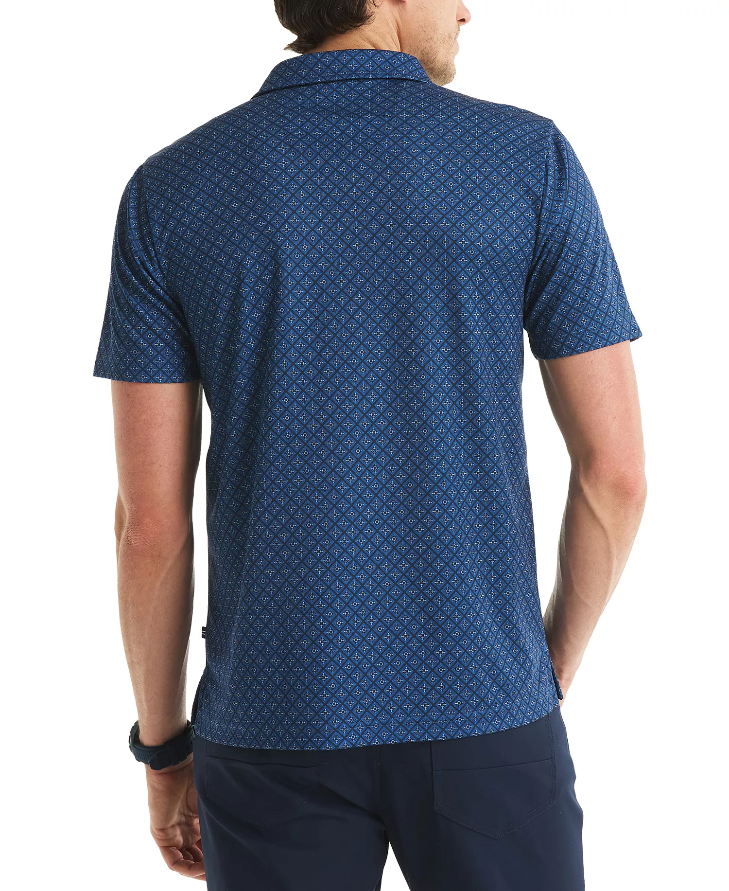 Men's Printed Classic-Fit Performance Button-Down Shirt - Navy Seas - 2XL