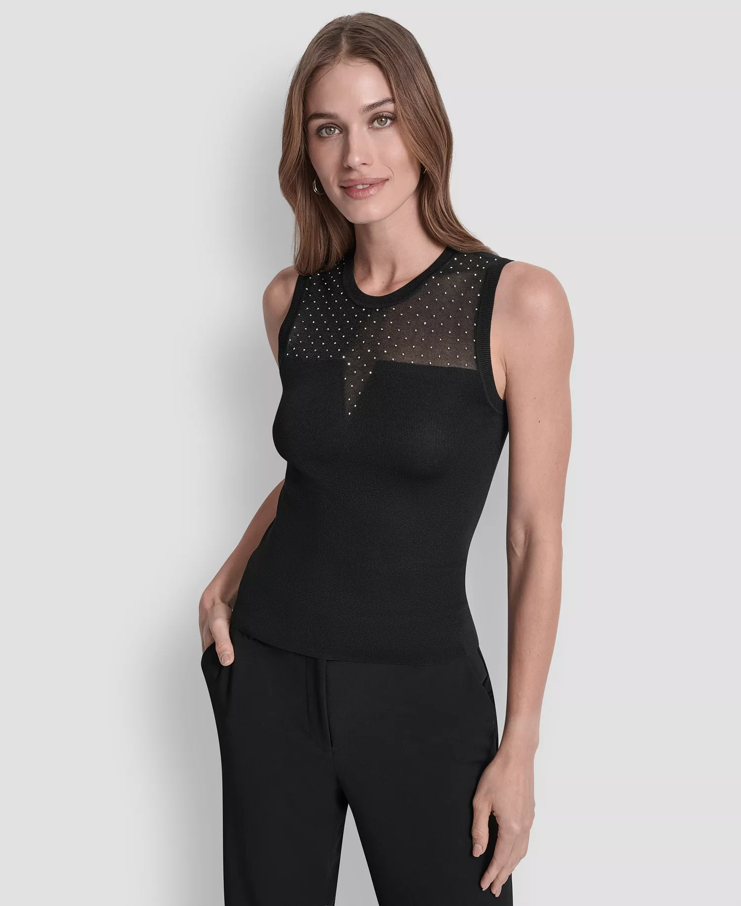 Petite Sleeveless Crewneck Sweater - Black/Silver - P/L