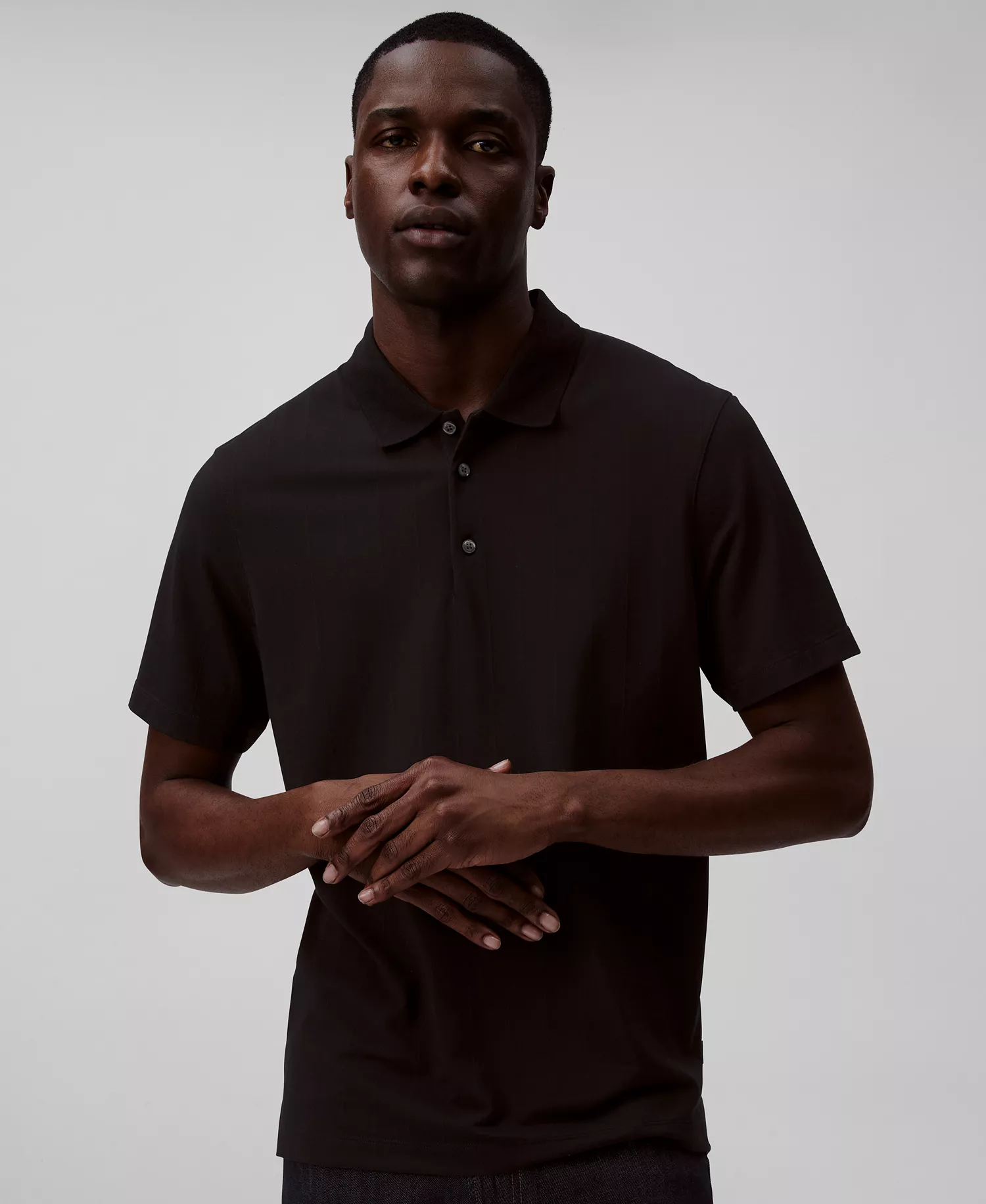 Men’s Short Sleeve Stretch Jacquard Polo Shirt - Black - 2XL