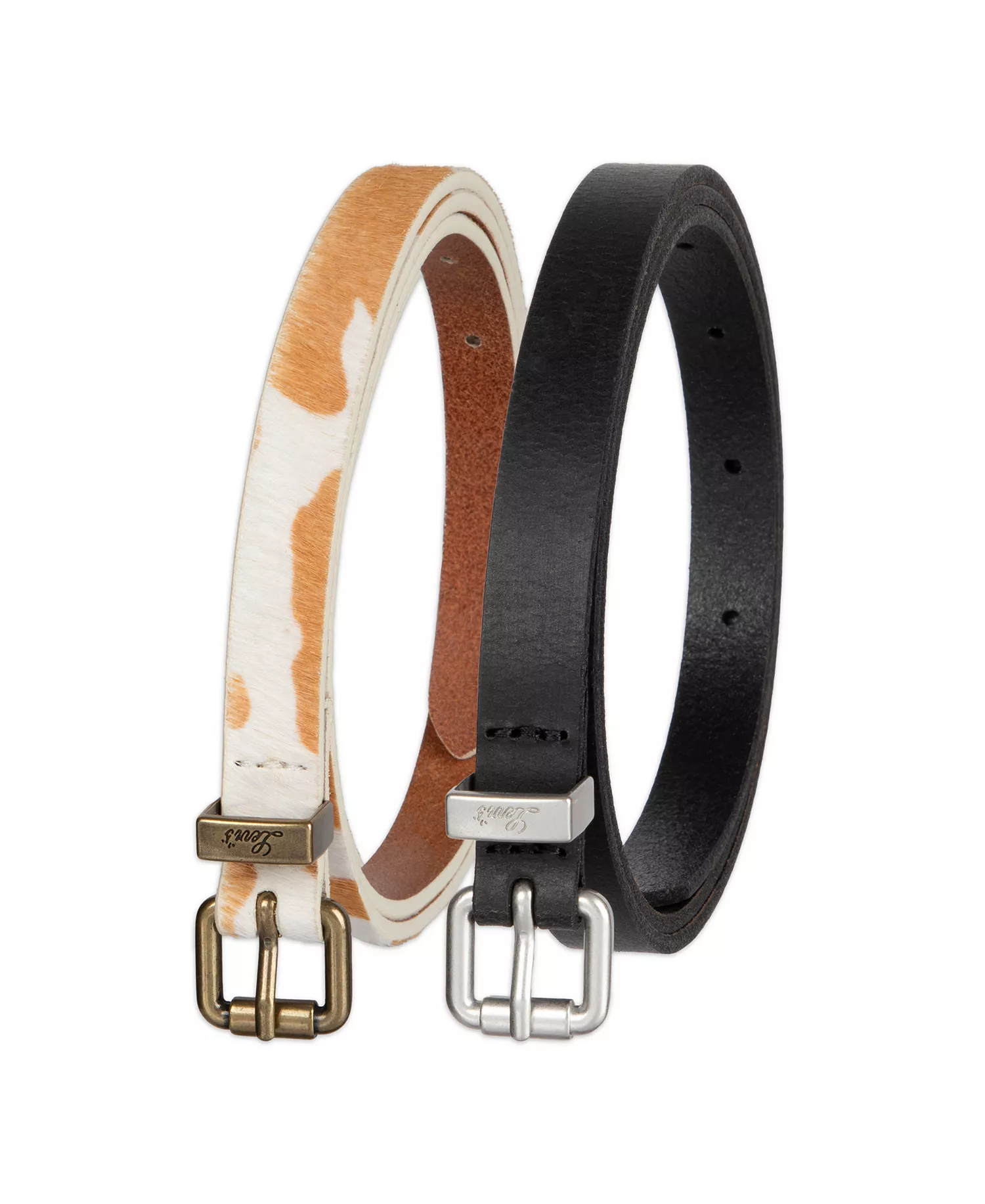 Women's 2-Pack Solid Cow Print Skinny Casual Belt Set - Brown Cow/Black - Extra Large