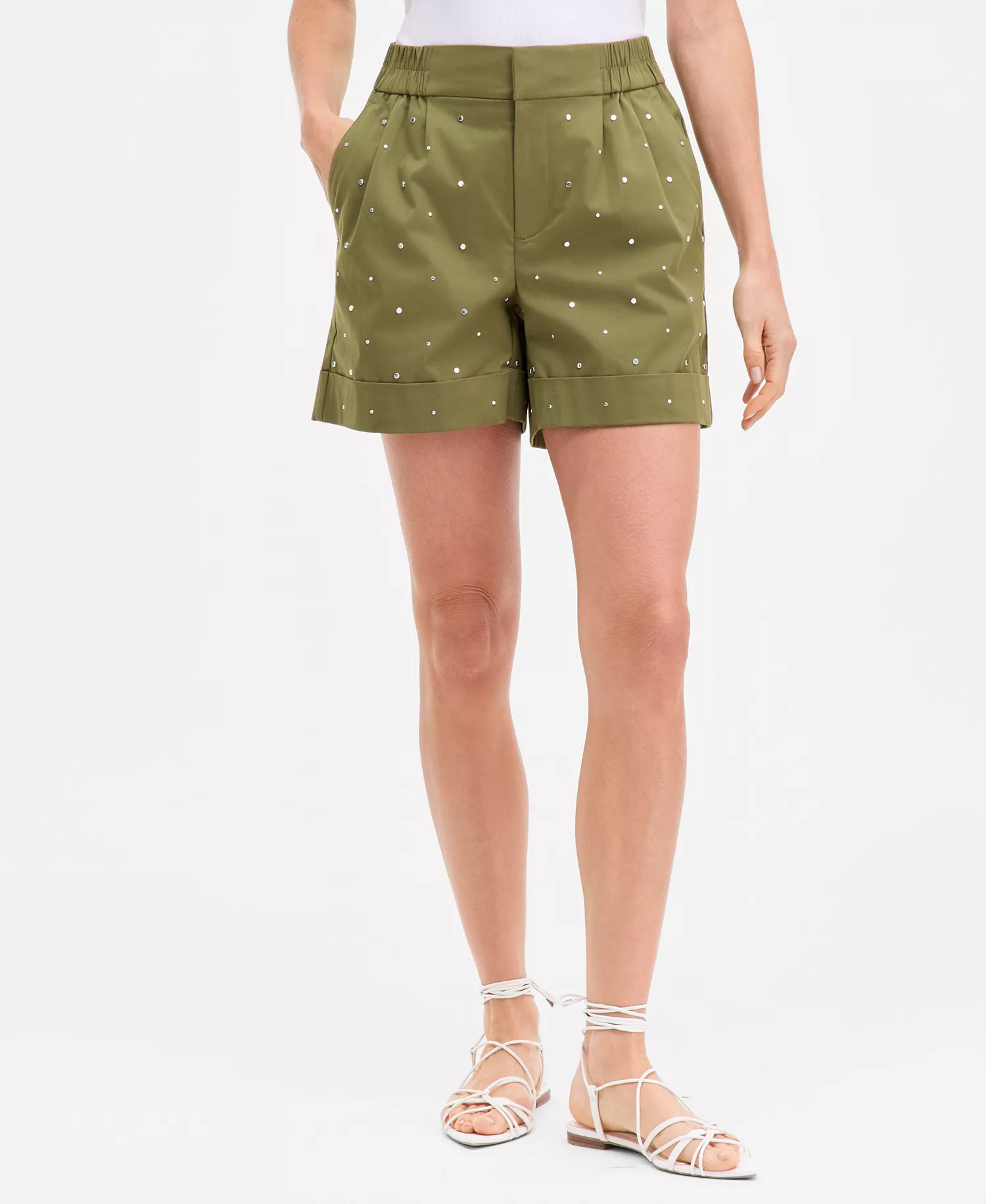 Women's Studded Shorts, Macy's Exclusive - Sphagnum - L
