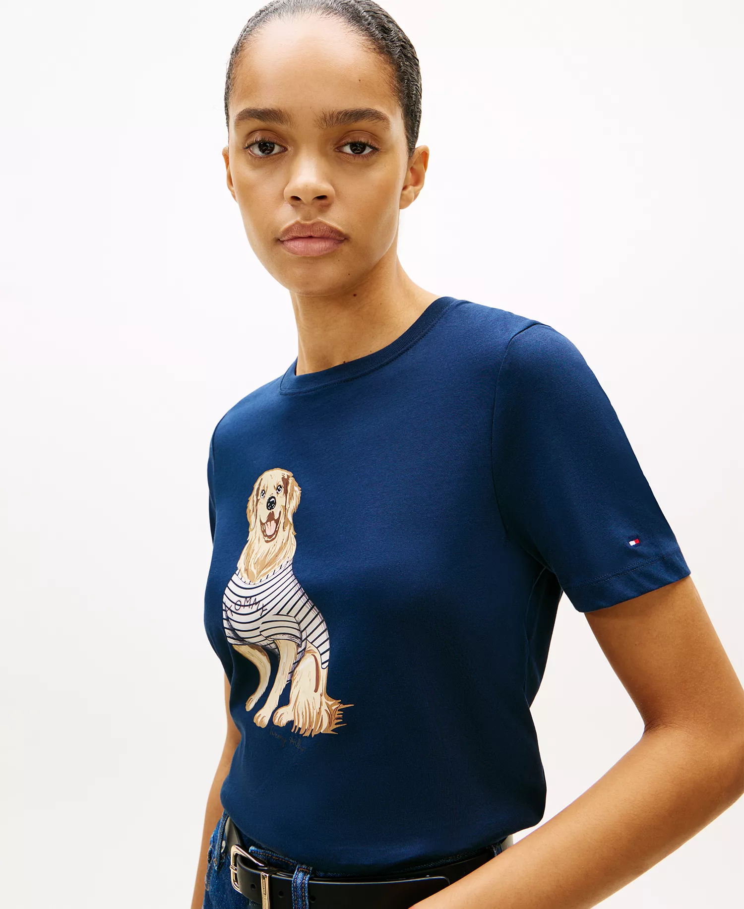 Women's Graphic Dog Print T-Shirt - Blue - L