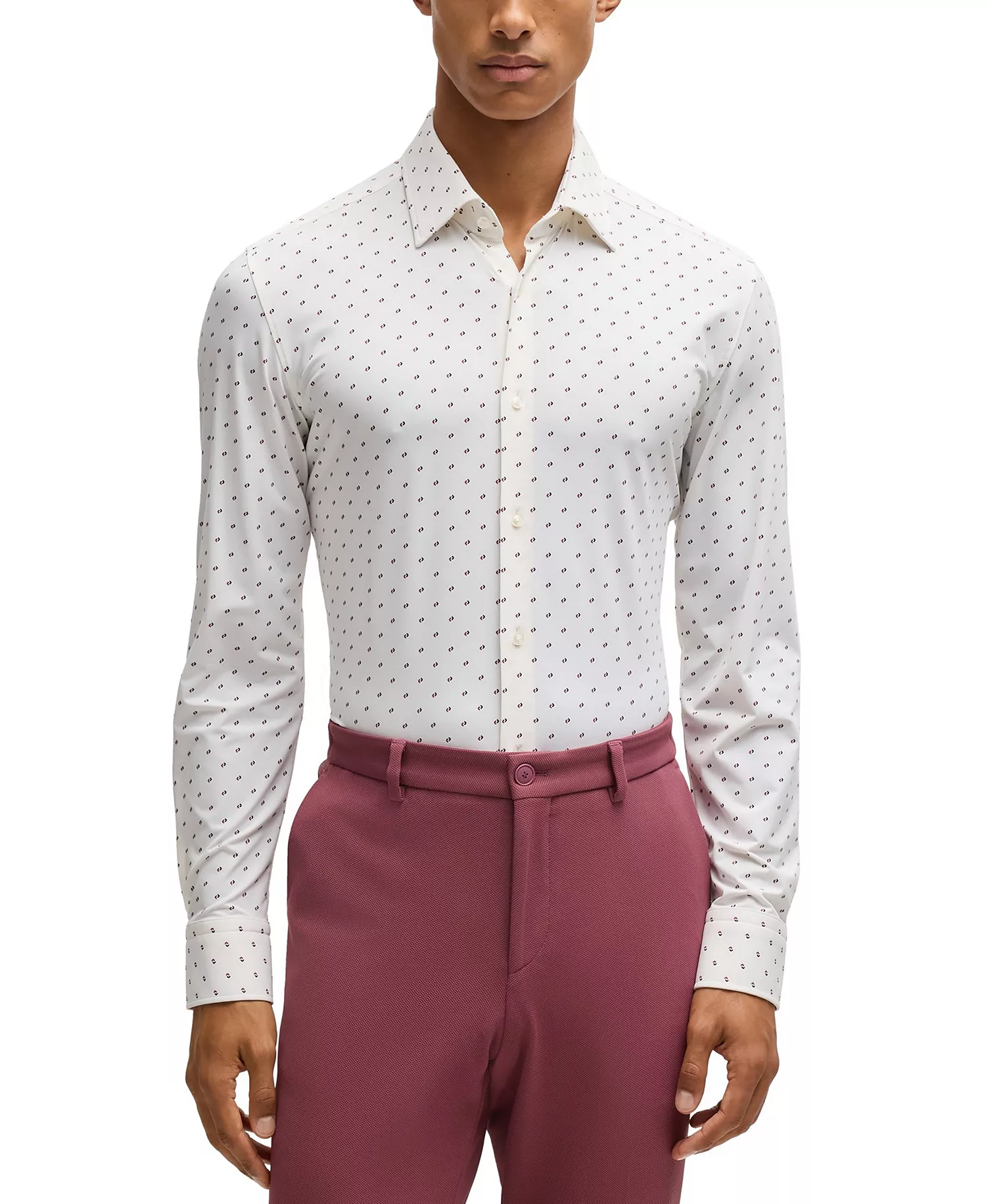 Men's Printed Performance-Stretch Slim-Fit Dress Shirt - Open Pink - 16