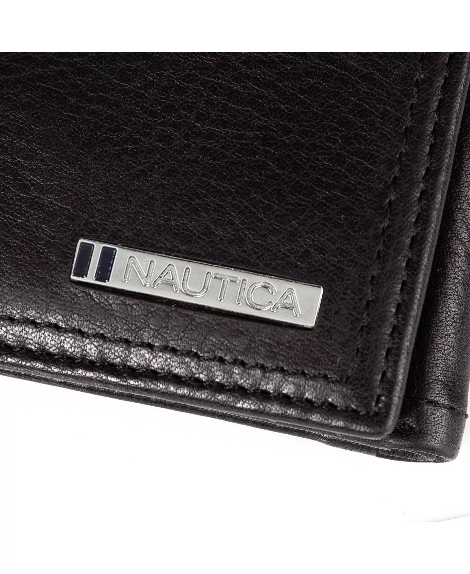 Men's Enameled Logo Leather Trifold Wallet - Black - ONE SIZE