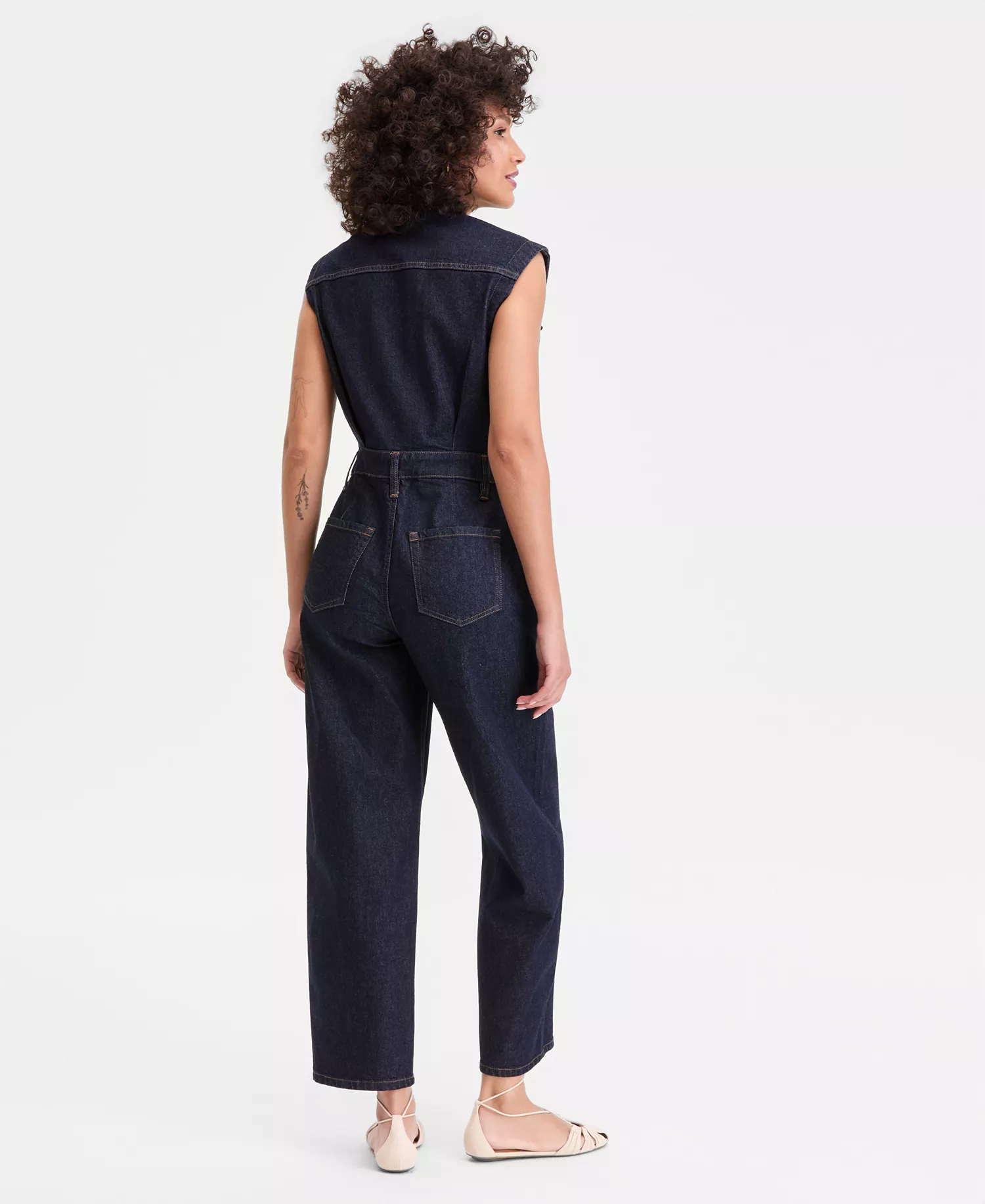 Women's Denim Barrel-Leg Sleeveless Jumpsuit, Macy's Exclusive - Hudson Wash - 0