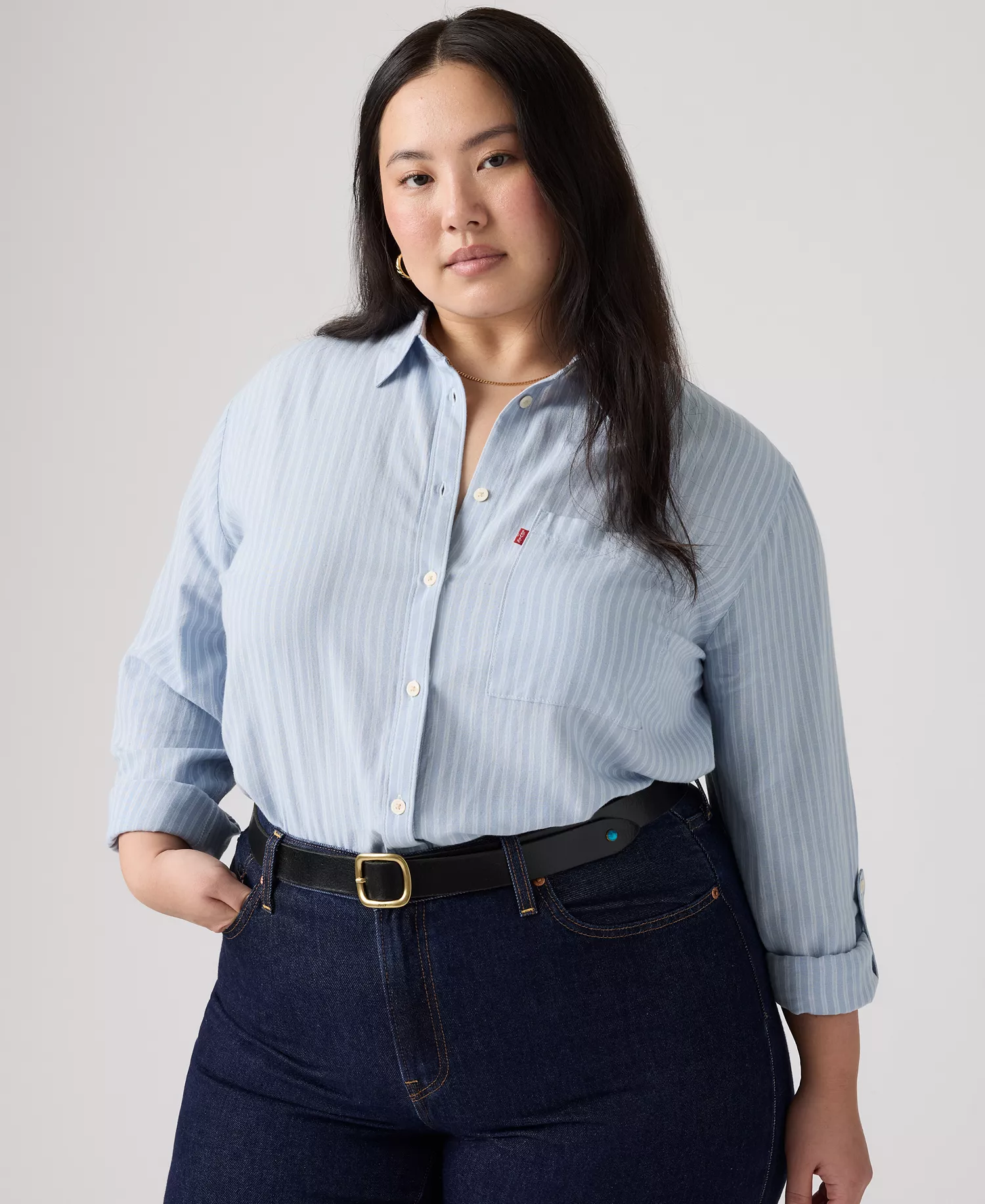 Plus Size Darlene Collared Neck Shirt - Cannita Stripe Kentucky Blue - 1X