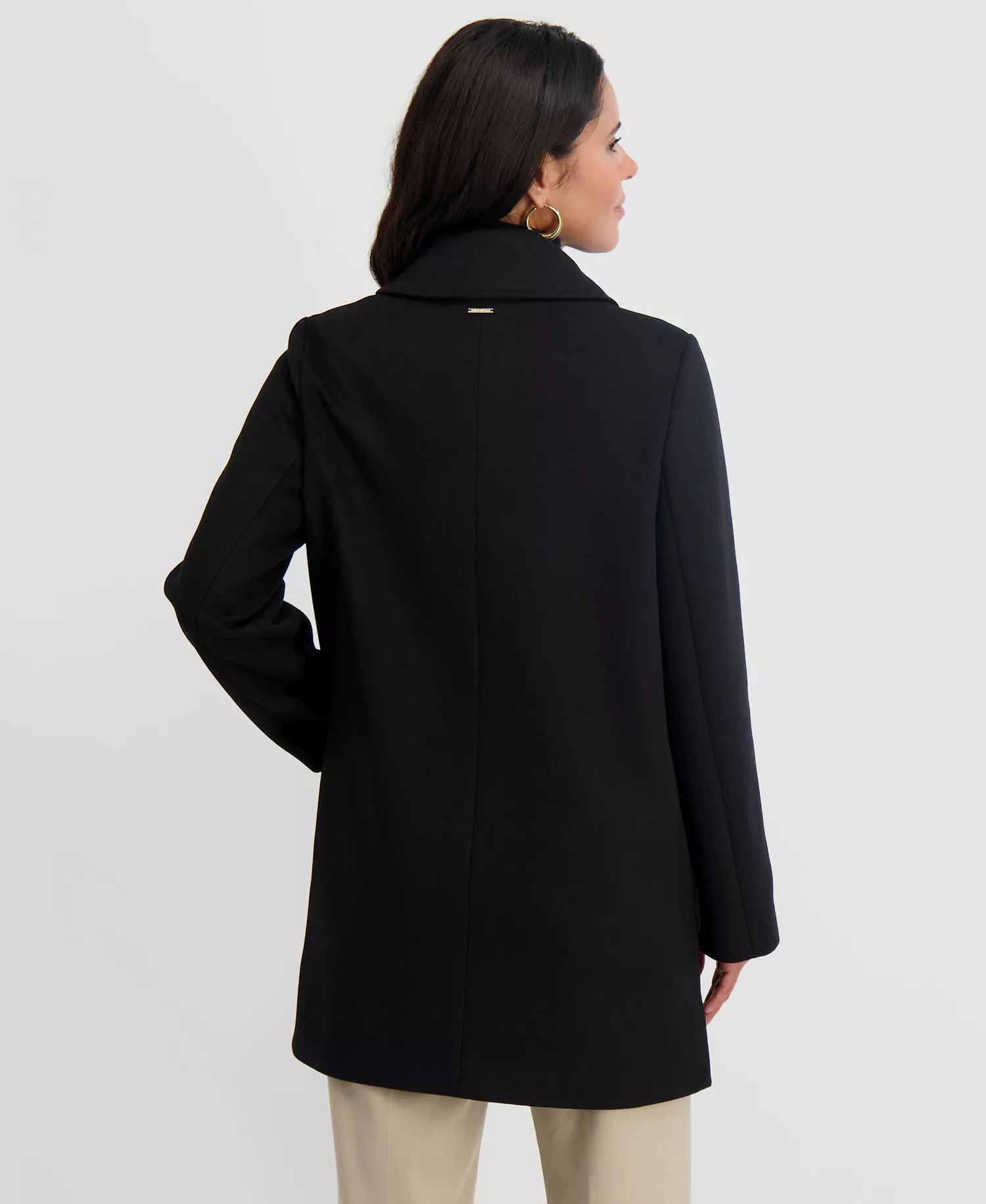 Women's Collared Single-Breasted Coat - Black - L