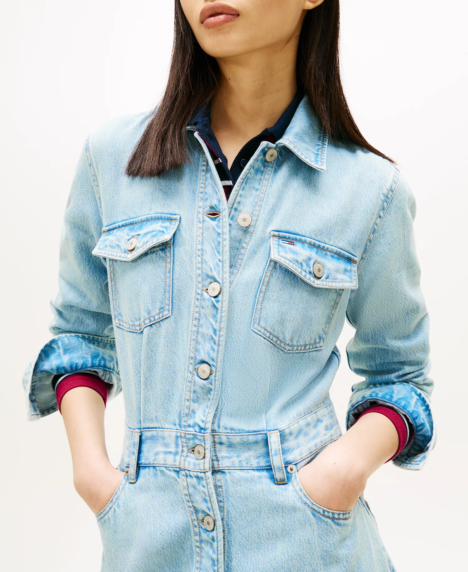 Women's Mini Trucker Denim Dress - Denim Medium - L