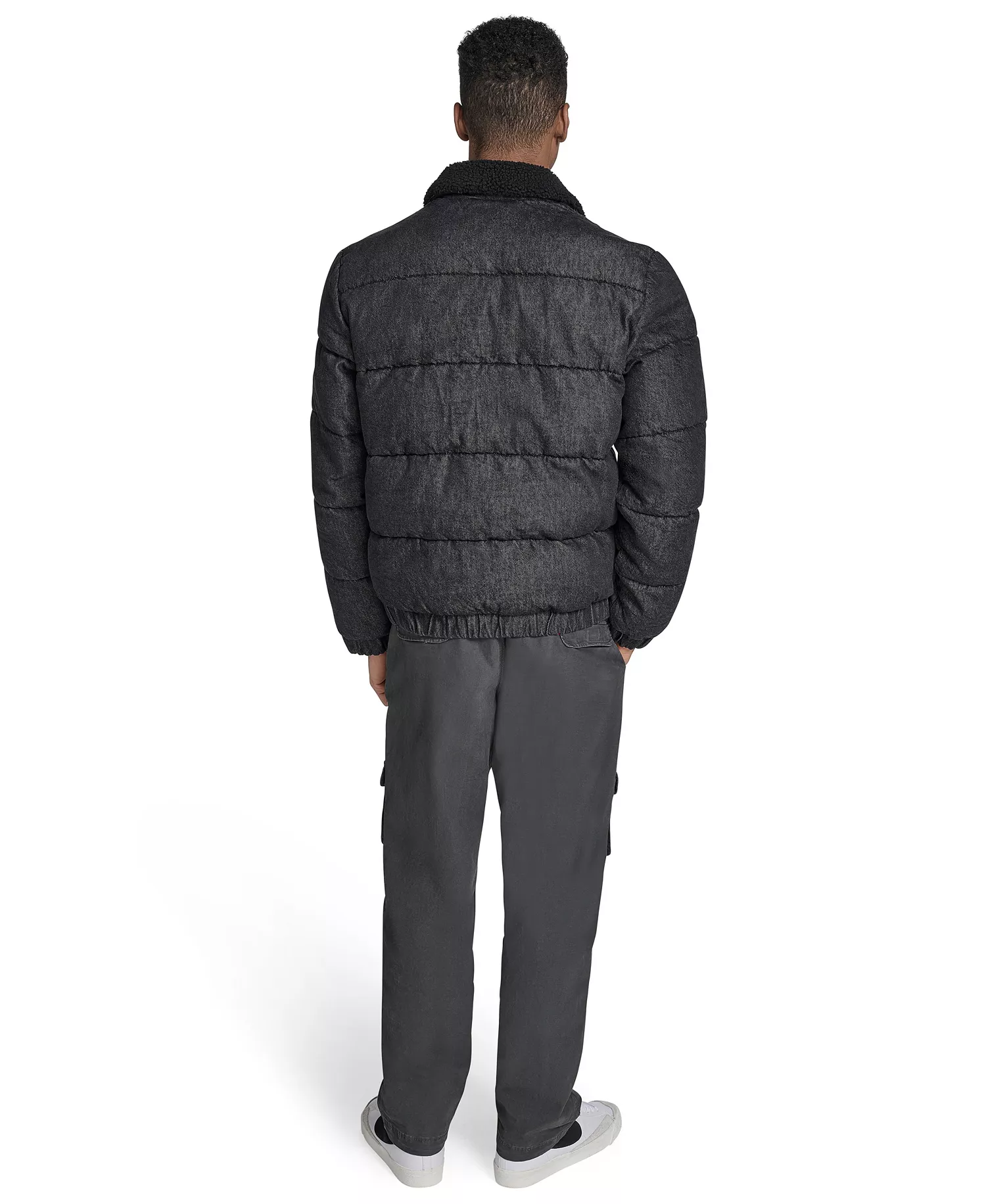 Men's Denim Quilted Sherpa Collar Jacket - Black Denim - 2XL