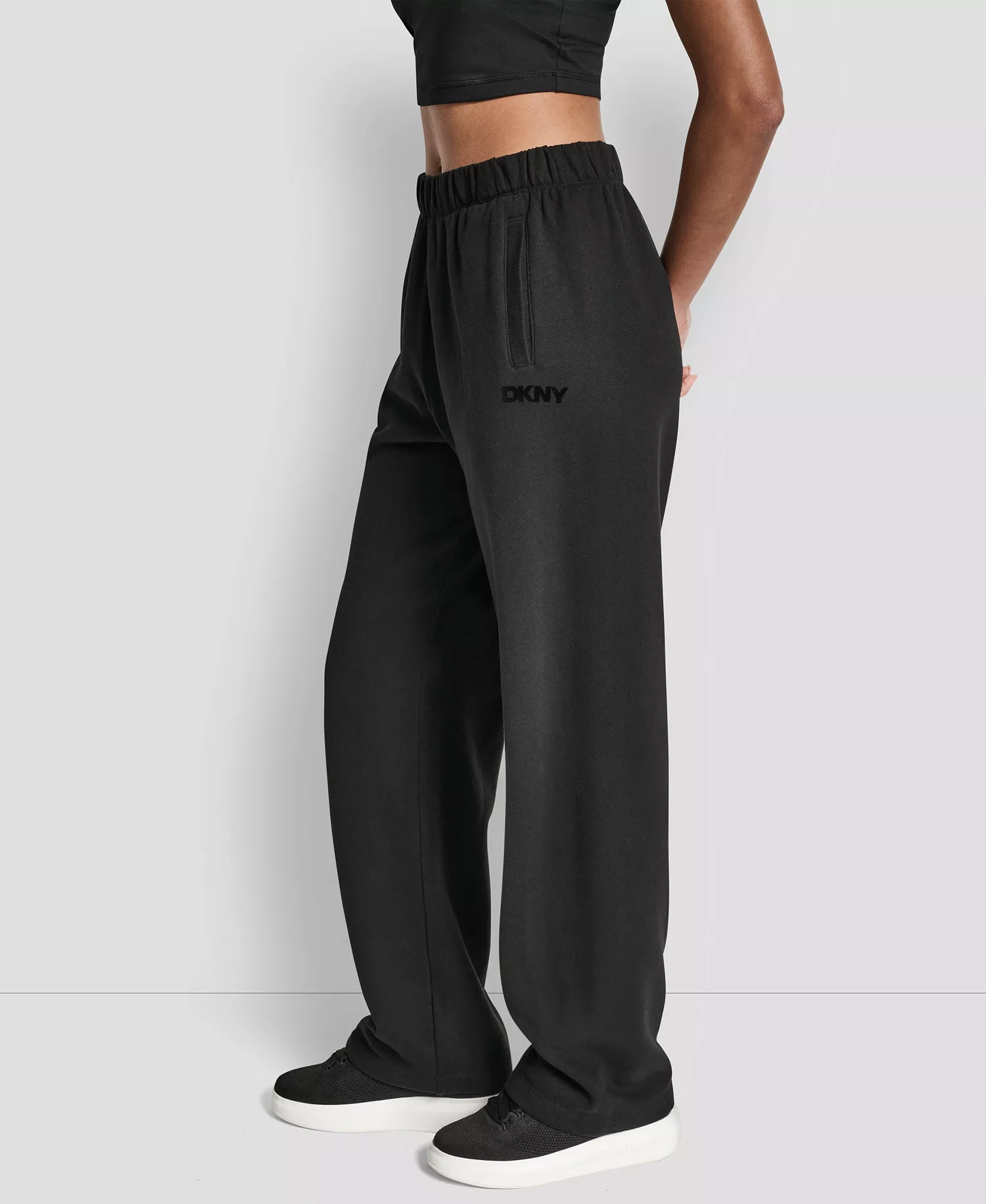 Women's Flocked Logo Boyfriend Open Leg Pants - Black - L