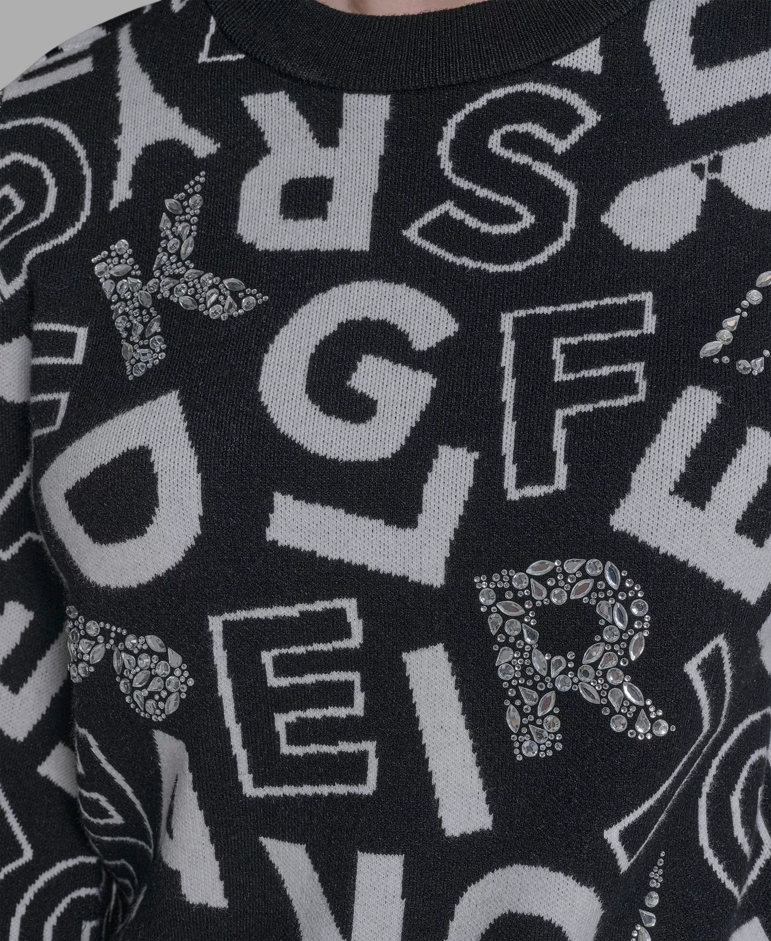 Women's Printed Long Sleeve Sweater - Black/soft White - M