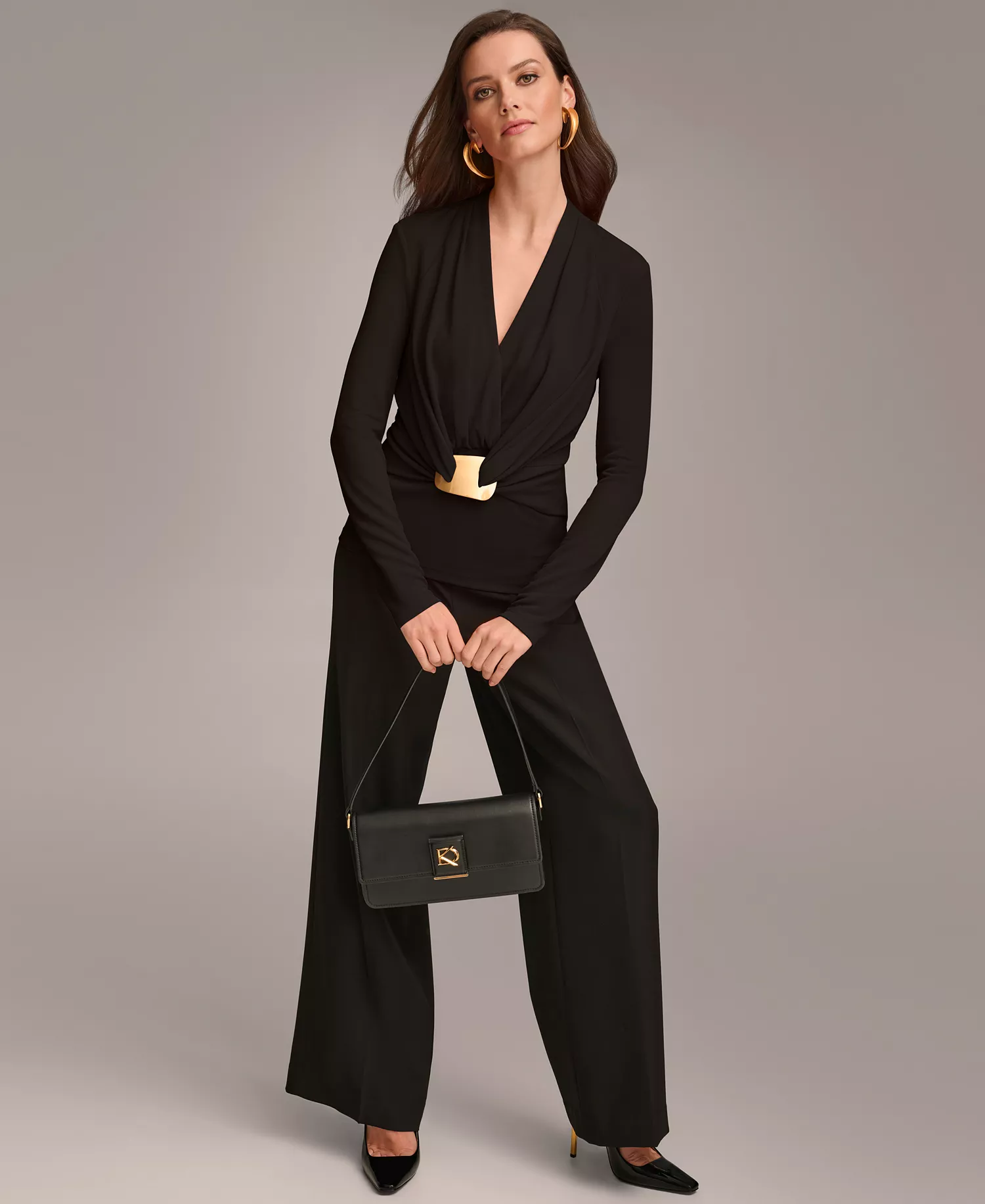 Women's Faux-Wrap Hardware Top - Black - L