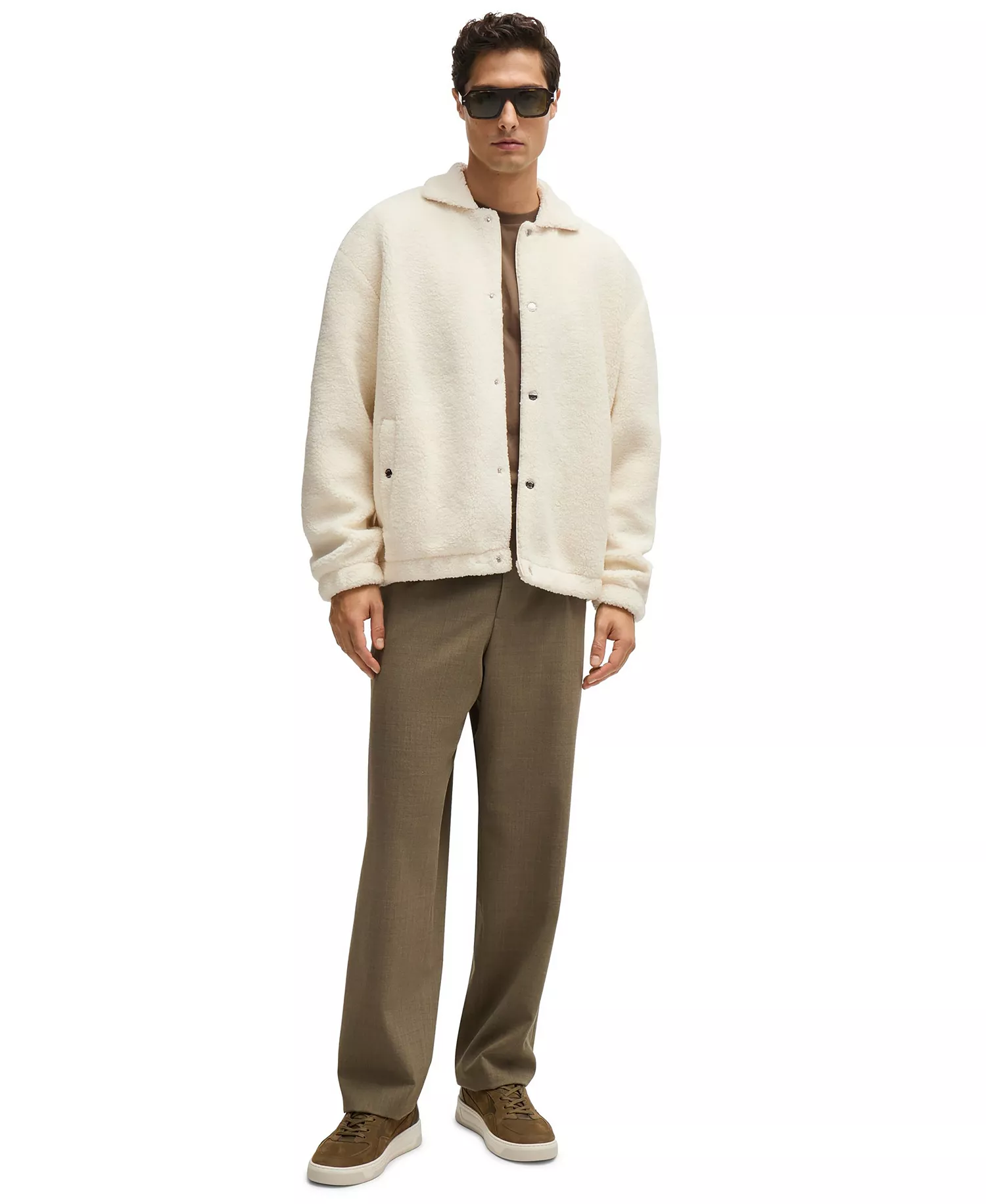 Men's Teddy Fabric Regular-Fit Jacket - Open White - 2XL