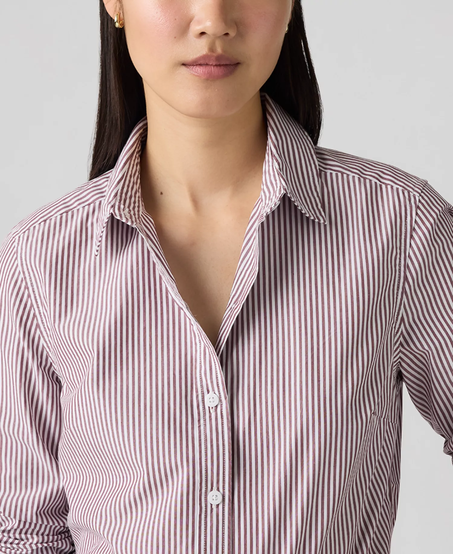 Women's Classic Fit Button-Front Shirt - Bibi Stripe Chocolate Truffle Bright White - L