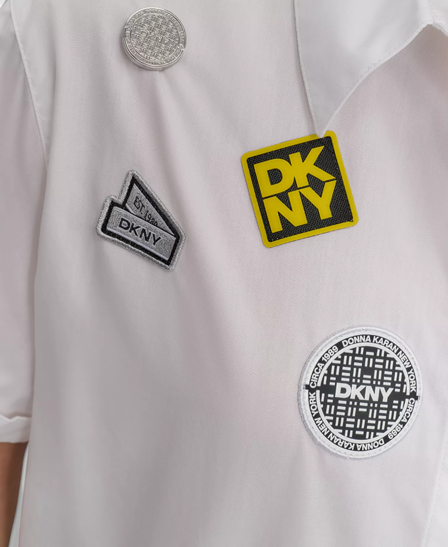 Women's Cotton Collared Pins & Patch Blouse - White - L