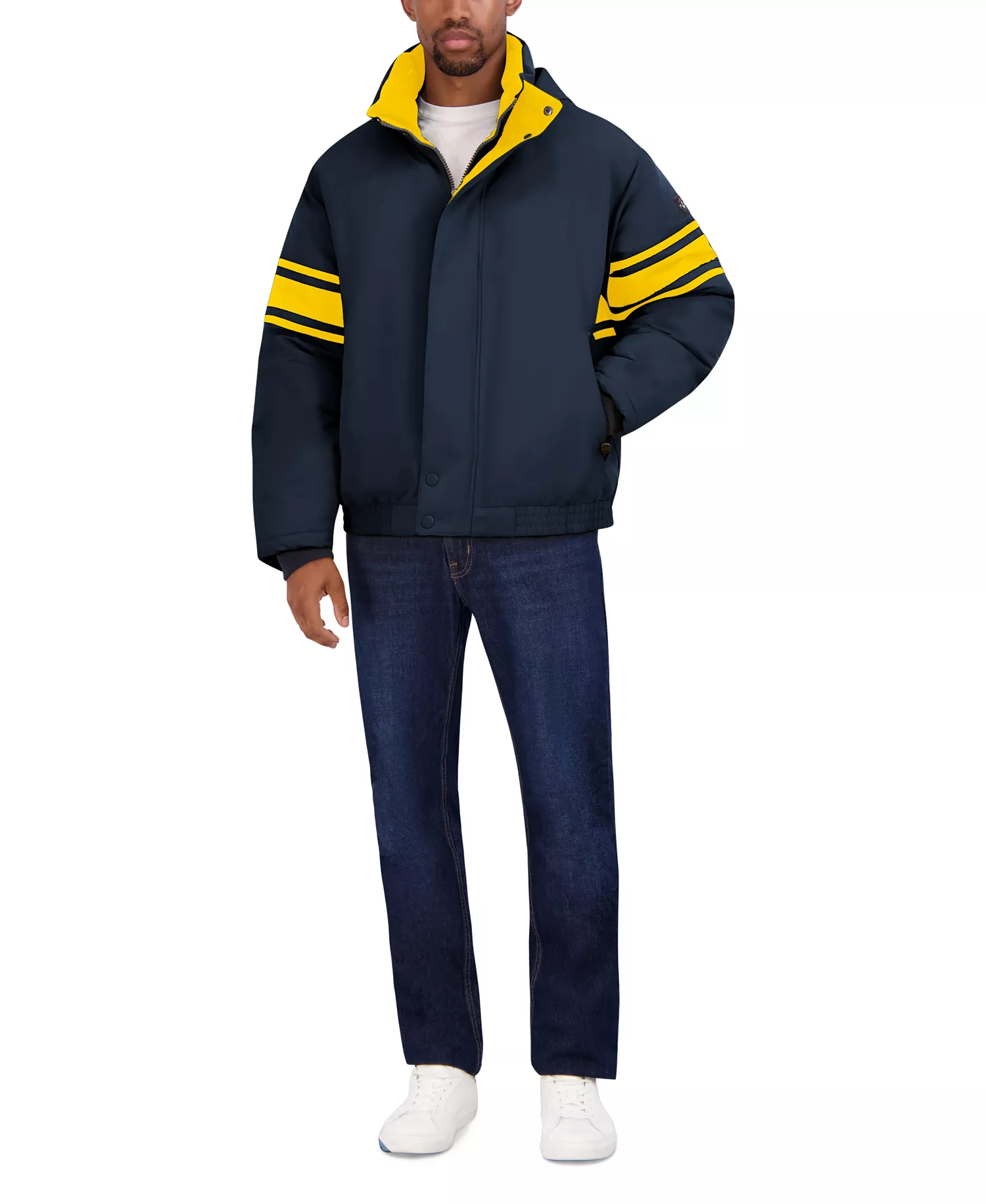 Men's Colorblocked Vintage Puffer Jacket - Navy - L