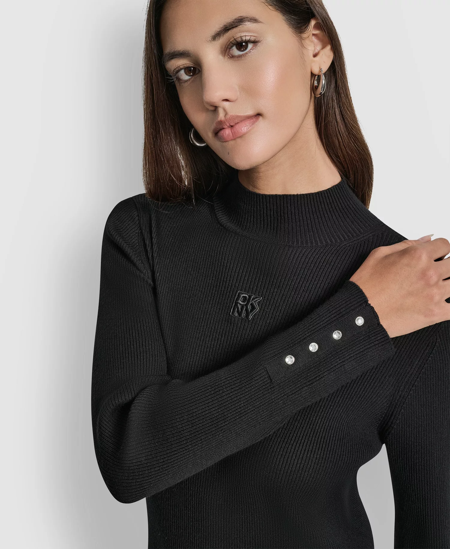 Women's Rib Long Sleeve Slim Fit Sweater - Black - S