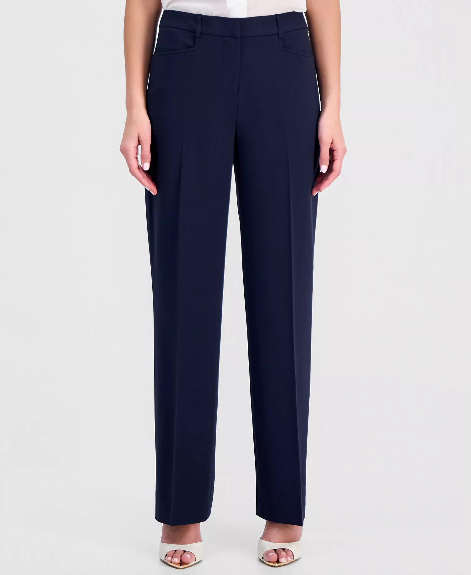Petite Bird Eye Mid-Rise Pants - New Navy - 10P