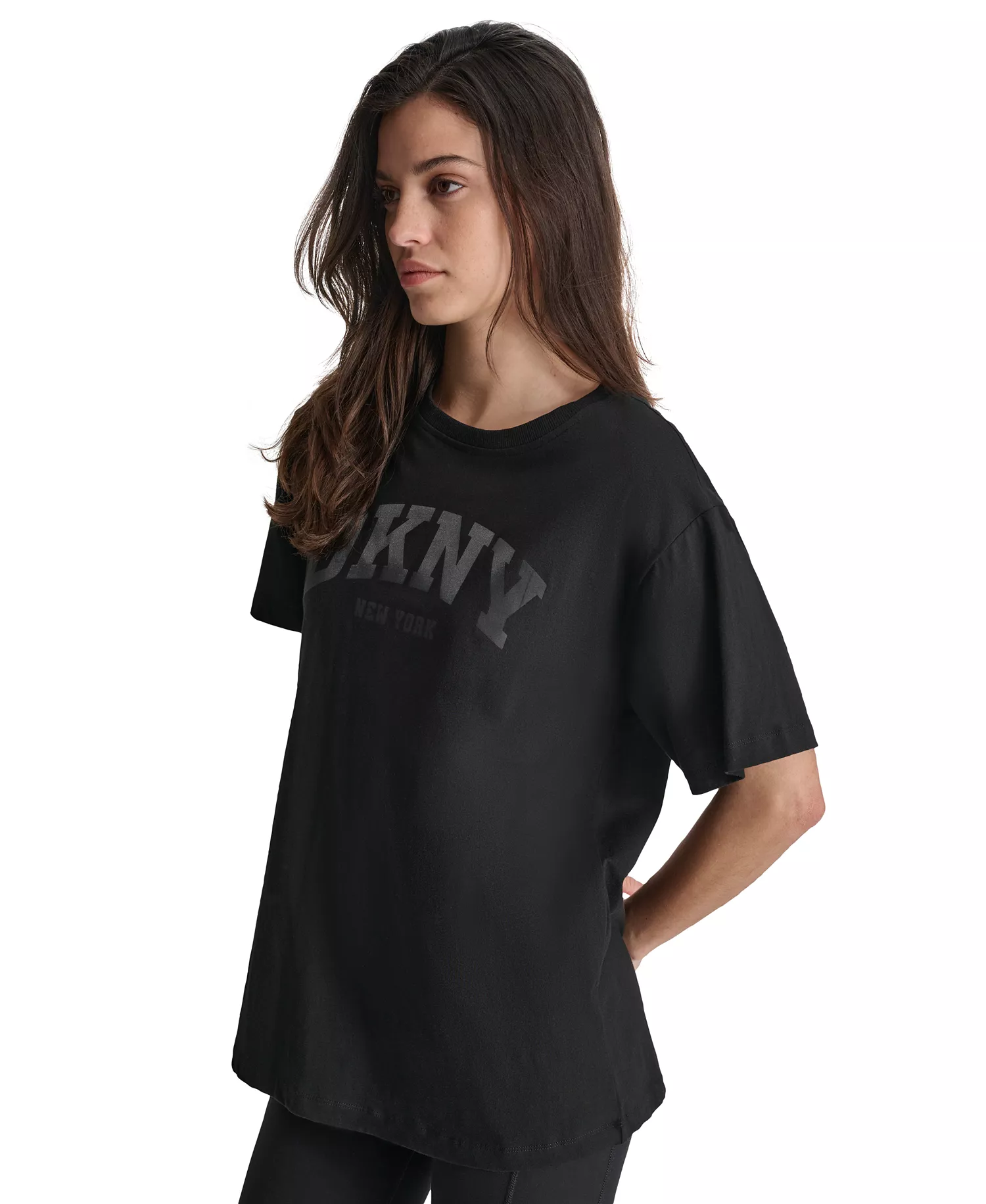 Sport Women's Varsity Satin Logo Oversized Cotton T-Shirt  - Black - L