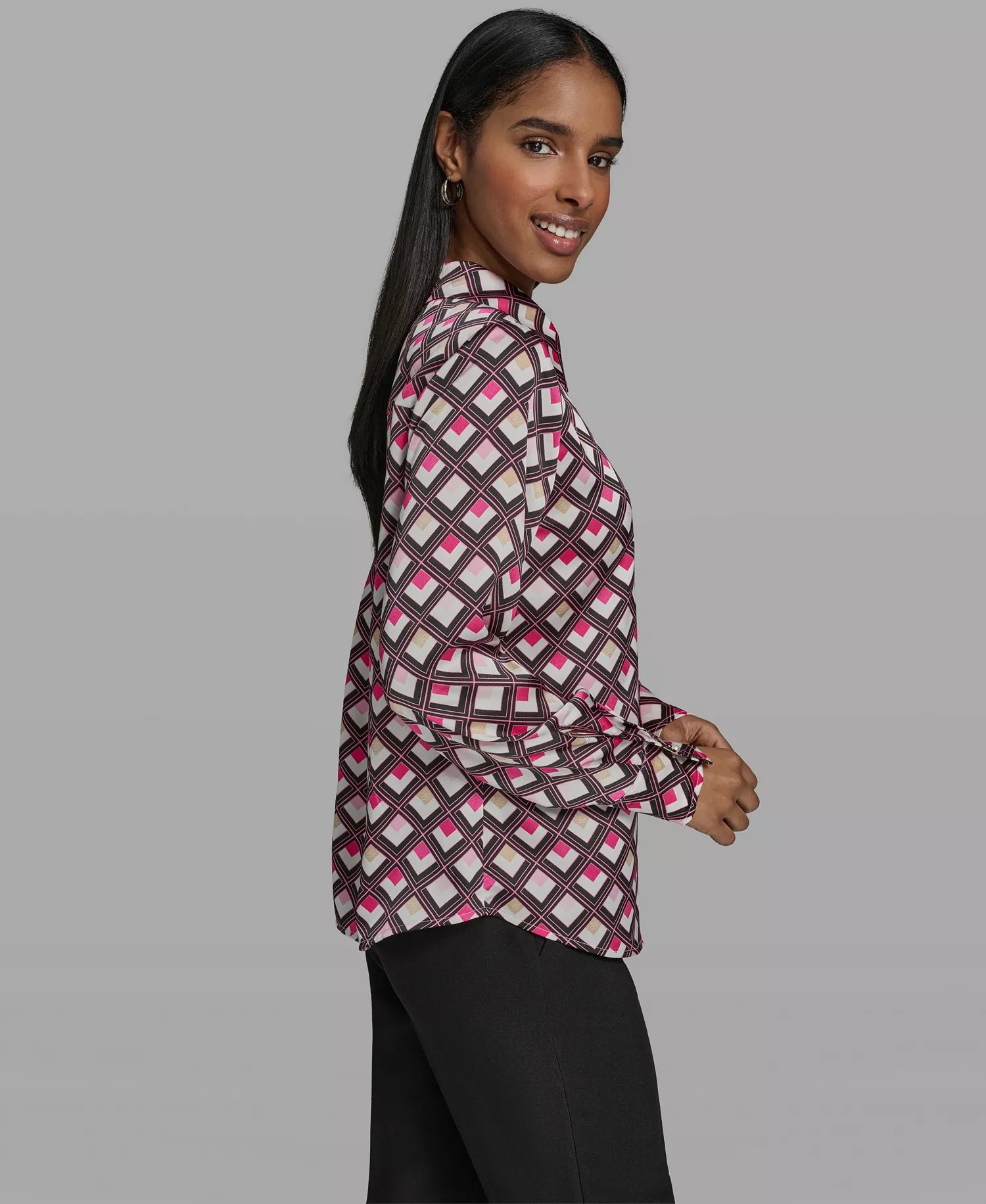 Women's Woven Collared Blouse - Prism Pink Multi - L