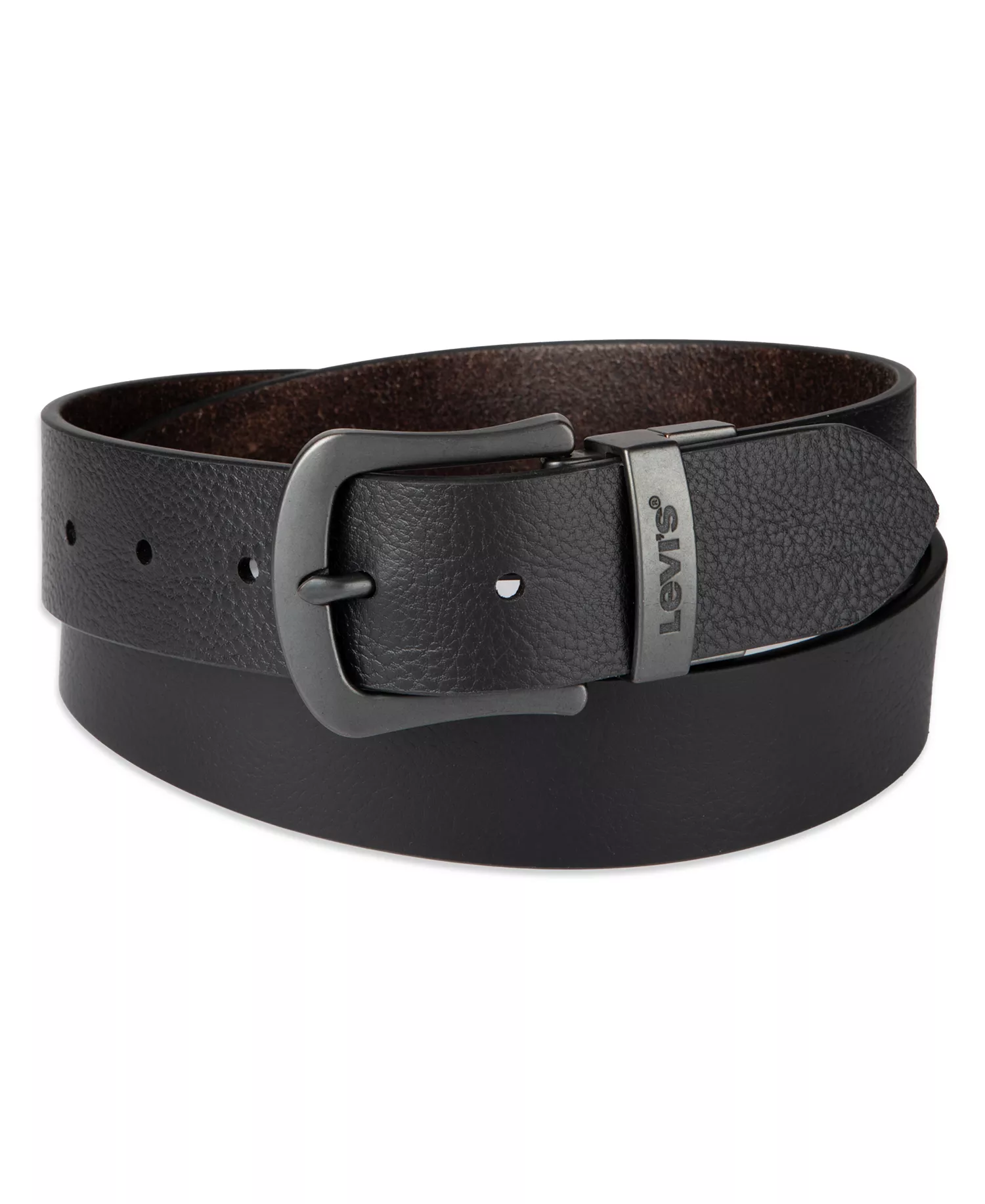 Men's Two-In-One Reversible Rugged Leather Jean Belt - Brown/Black - L (38-40)