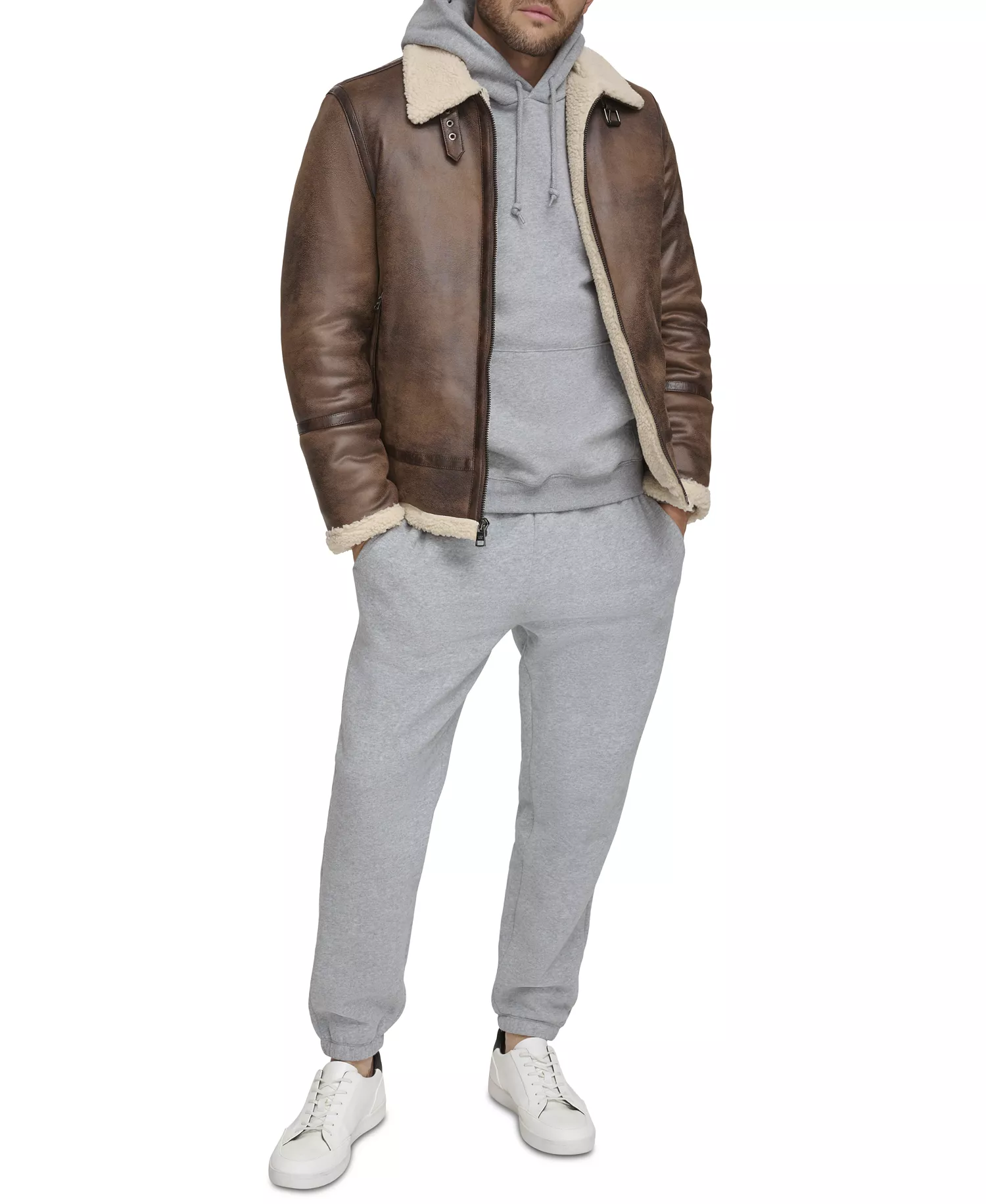 Men's Classic Faux Shearling B-3 Bomber Jacket - Brown - 2XL