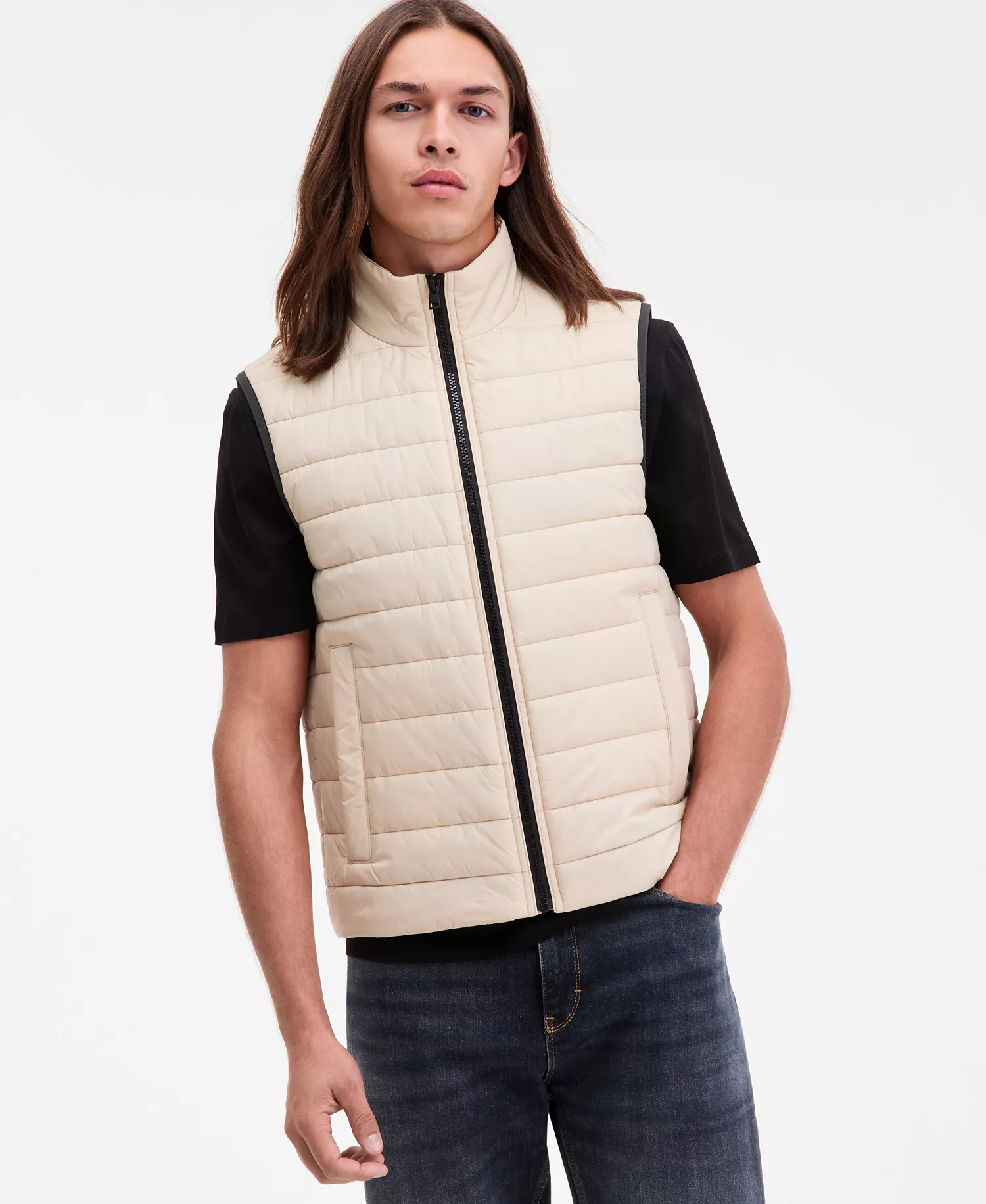 Men's Barvino2435 Slim-Fit Quilted Full-Zip Liner Vest - Khaki - 2XL