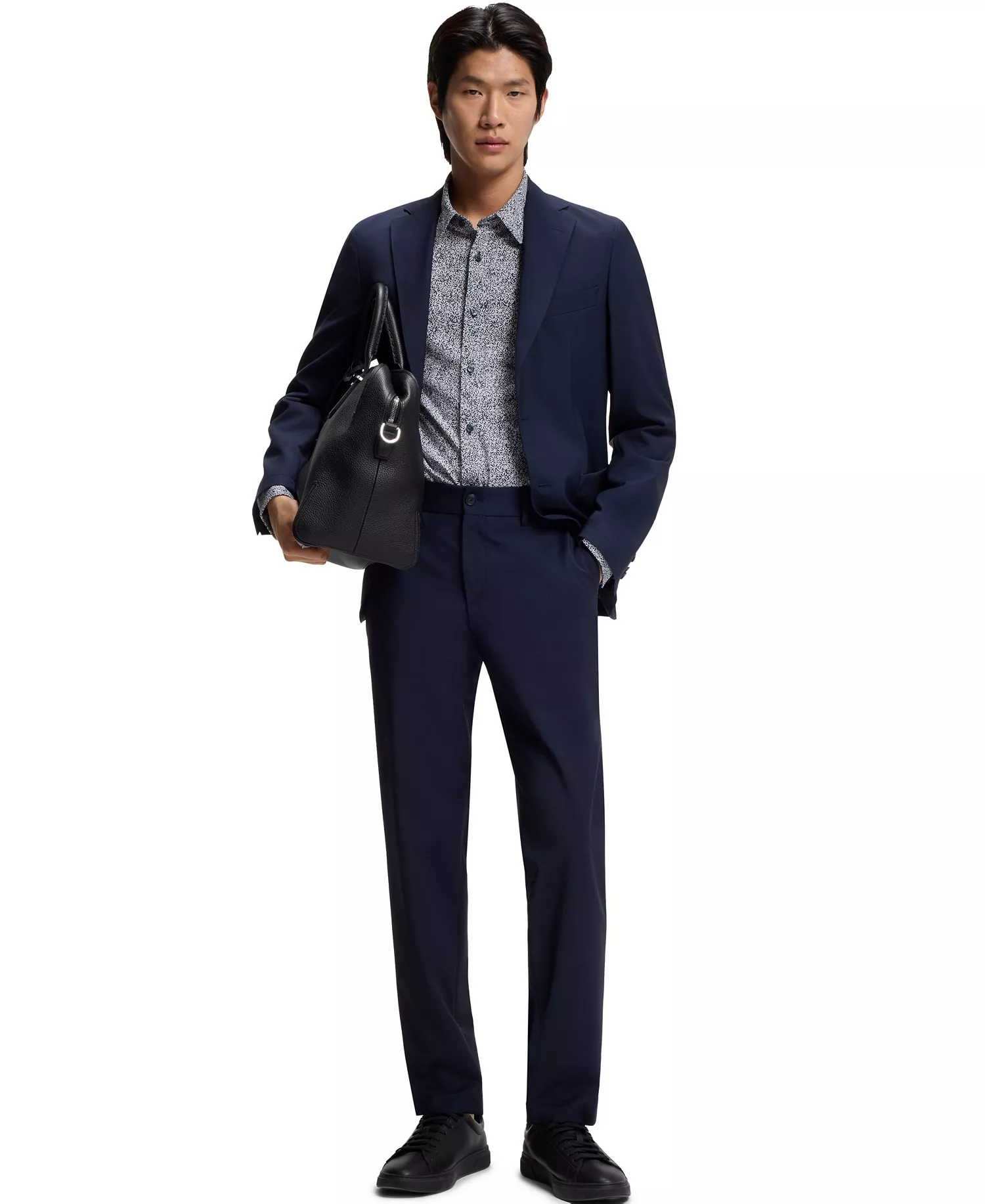 Men's Printed Cotton Blend Slim-Fit Dress Shirt - Dark Blue - 2XL