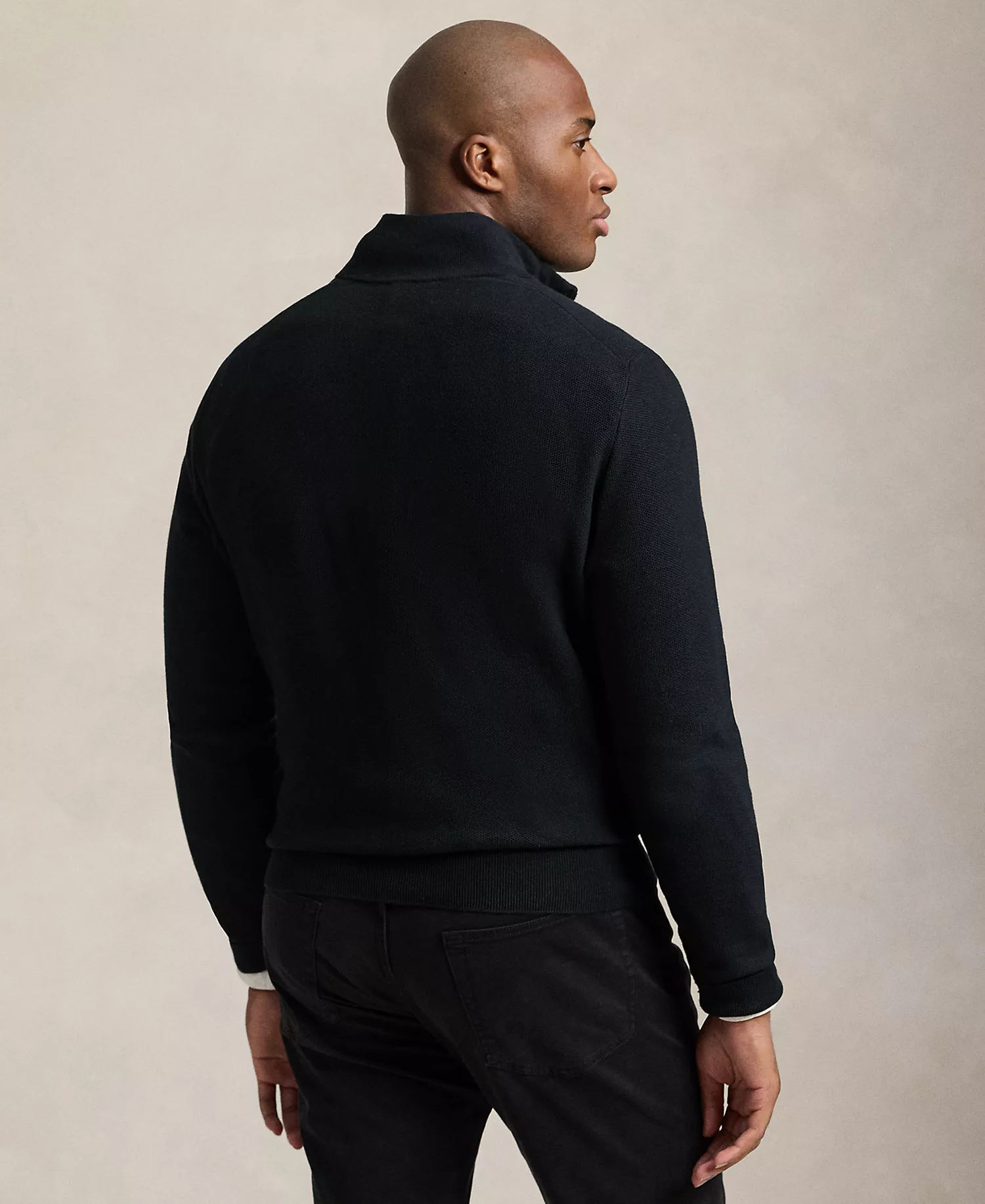 Men's Big & Tall Mesh-Knit Cotton Quarter-Zip Sweater - Black - 2XB