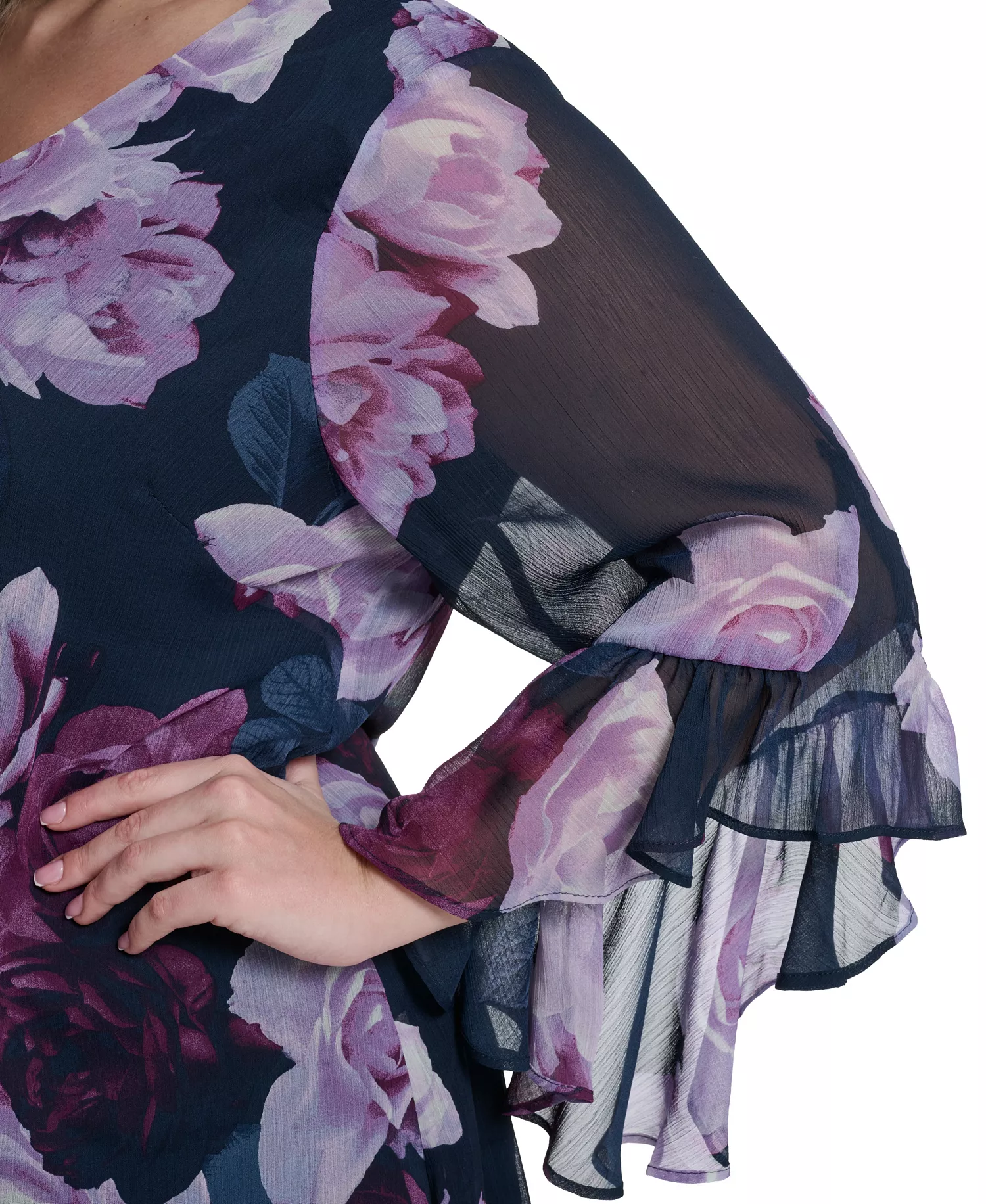 Plus Size Printed V-Neck Dress - Indigo - 14W